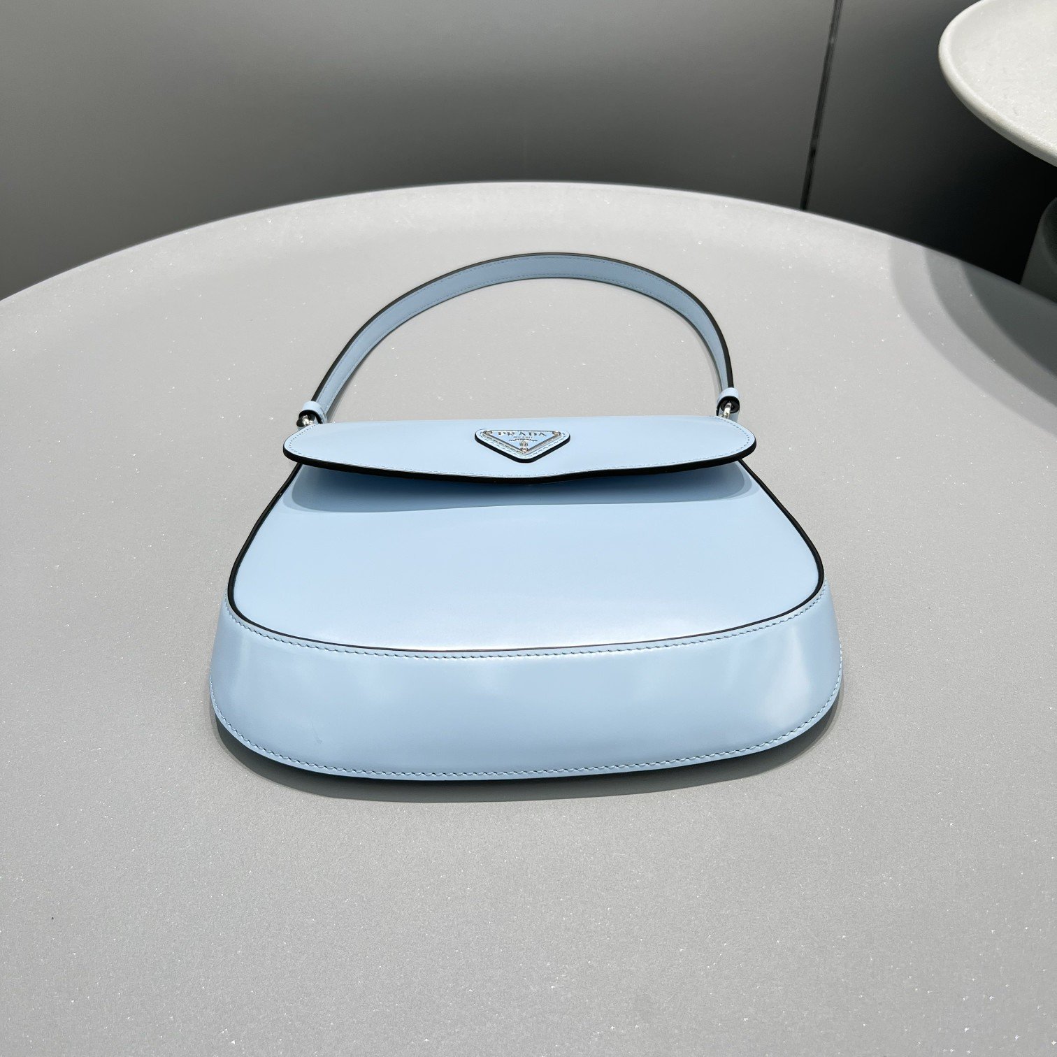 Prada Cleo Brushed Shoulder Bag With Flap Light Blue For Women, Women’s Bags 8.6in/22cm 1BD311_ZO6_F02TG_V_OOO