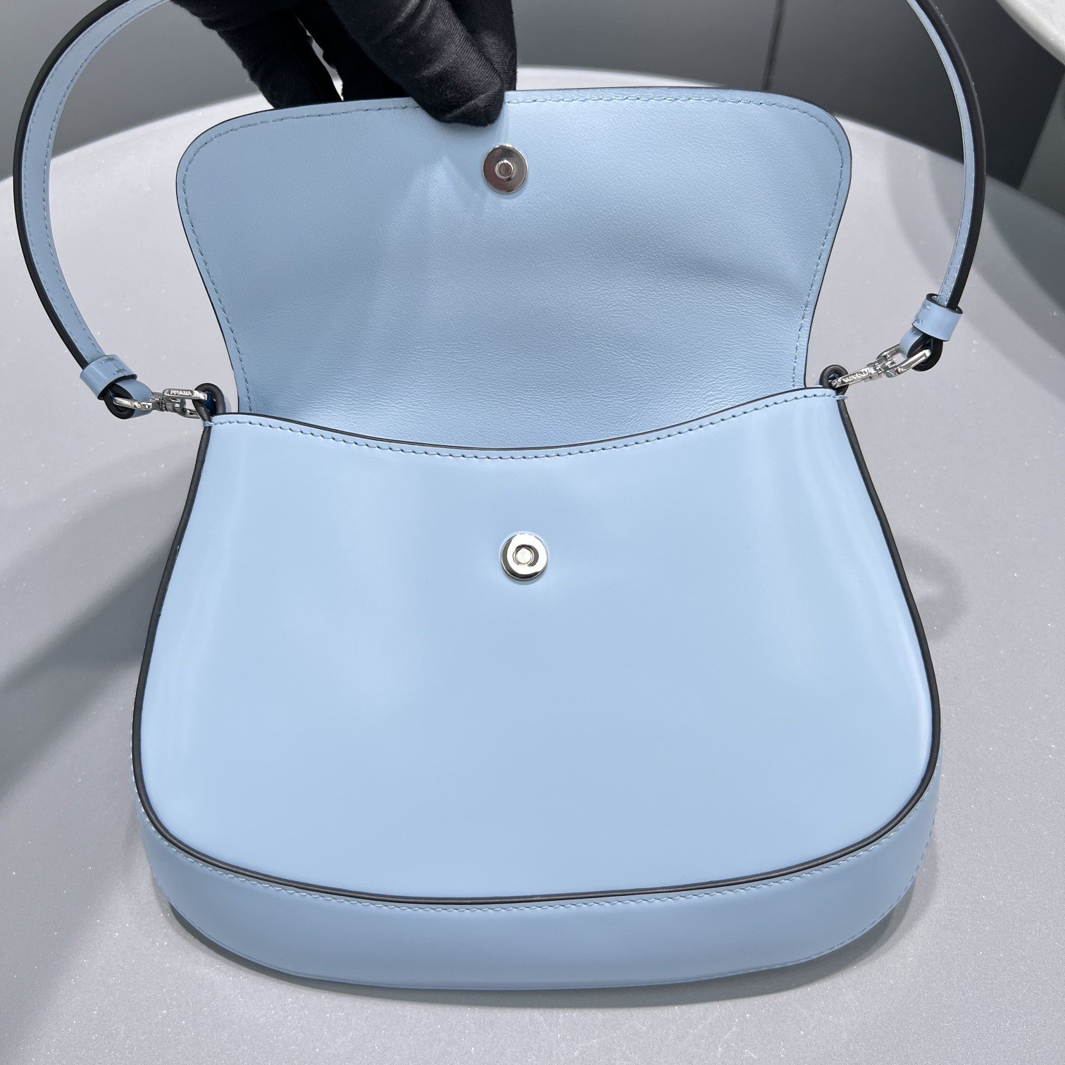 Prada Cleo Brushed Shoulder Bag With Flap Light Blue For Women, Women’s Bags 8.6in/22cm 1BD311_ZO6_F02TG_V_OOO