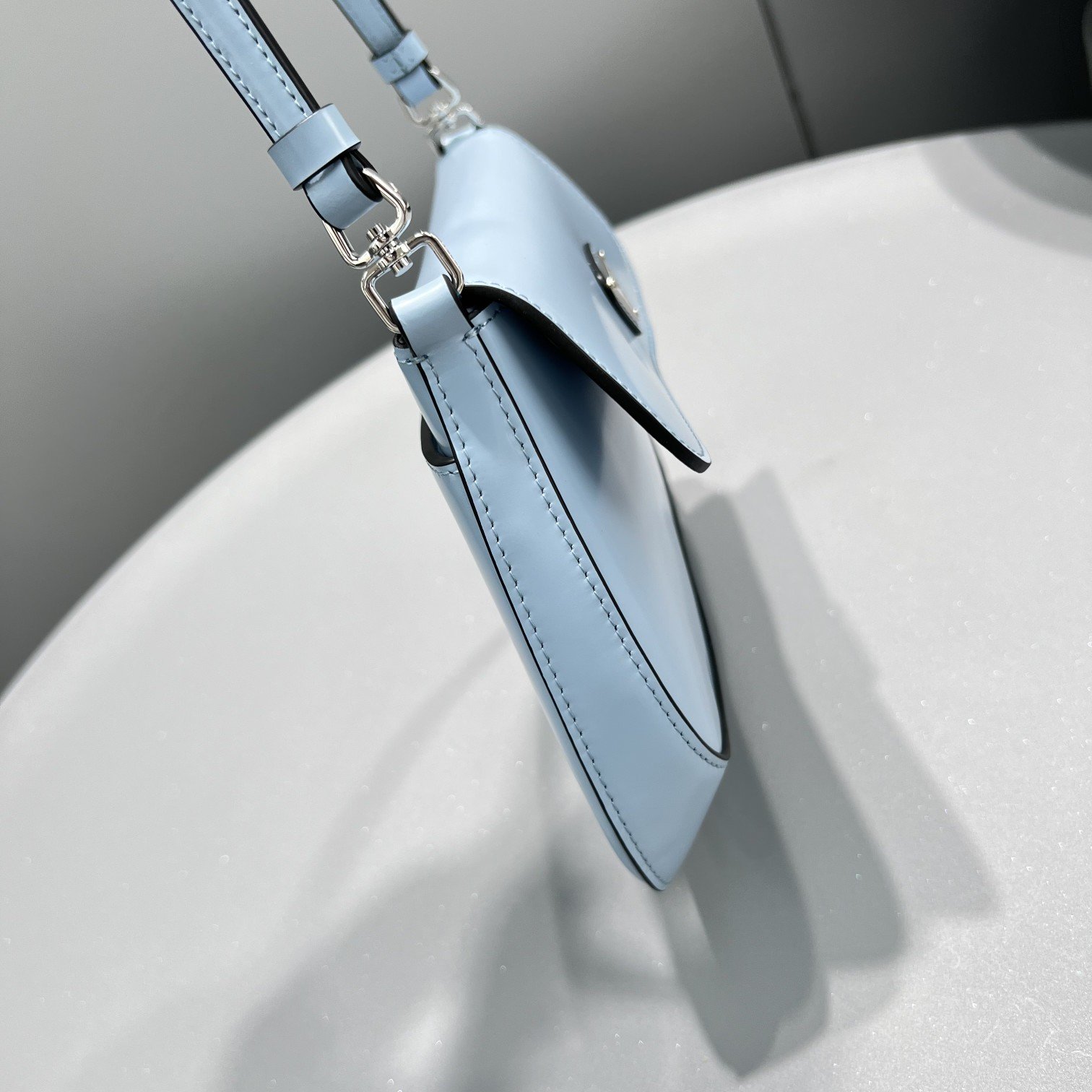 Prada Cleo Brushed Shoulder Bag With Flap Light Blue For Women, Women’s Bags 8.6in/22cm 1BD311_ZO6_F02TG_V_OOO