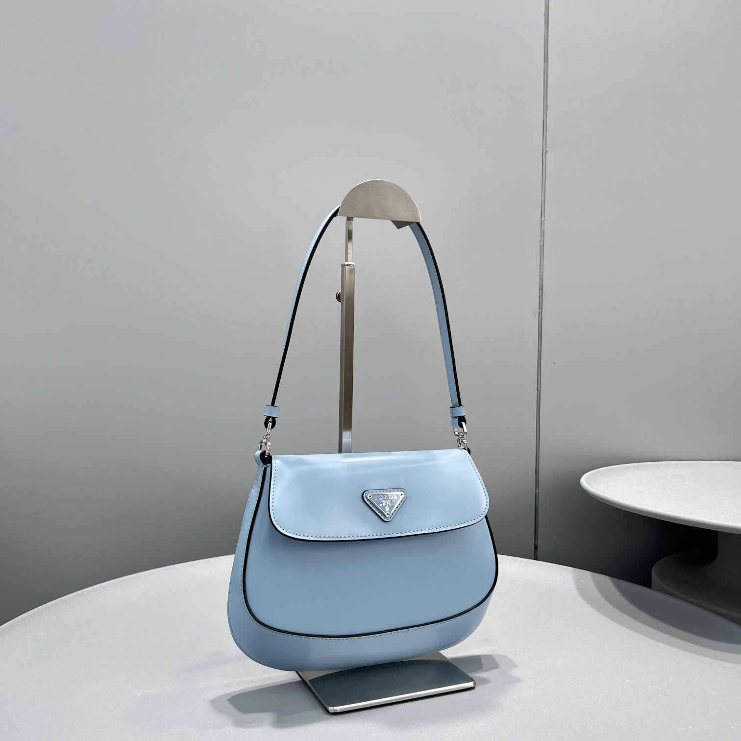 Prada Cleo Brushed Shoulder Bag With Flap Light Blue For Women, Women’s Bags 8.6in/22cm 1BD311_ZO6_F02TG_V_OOO