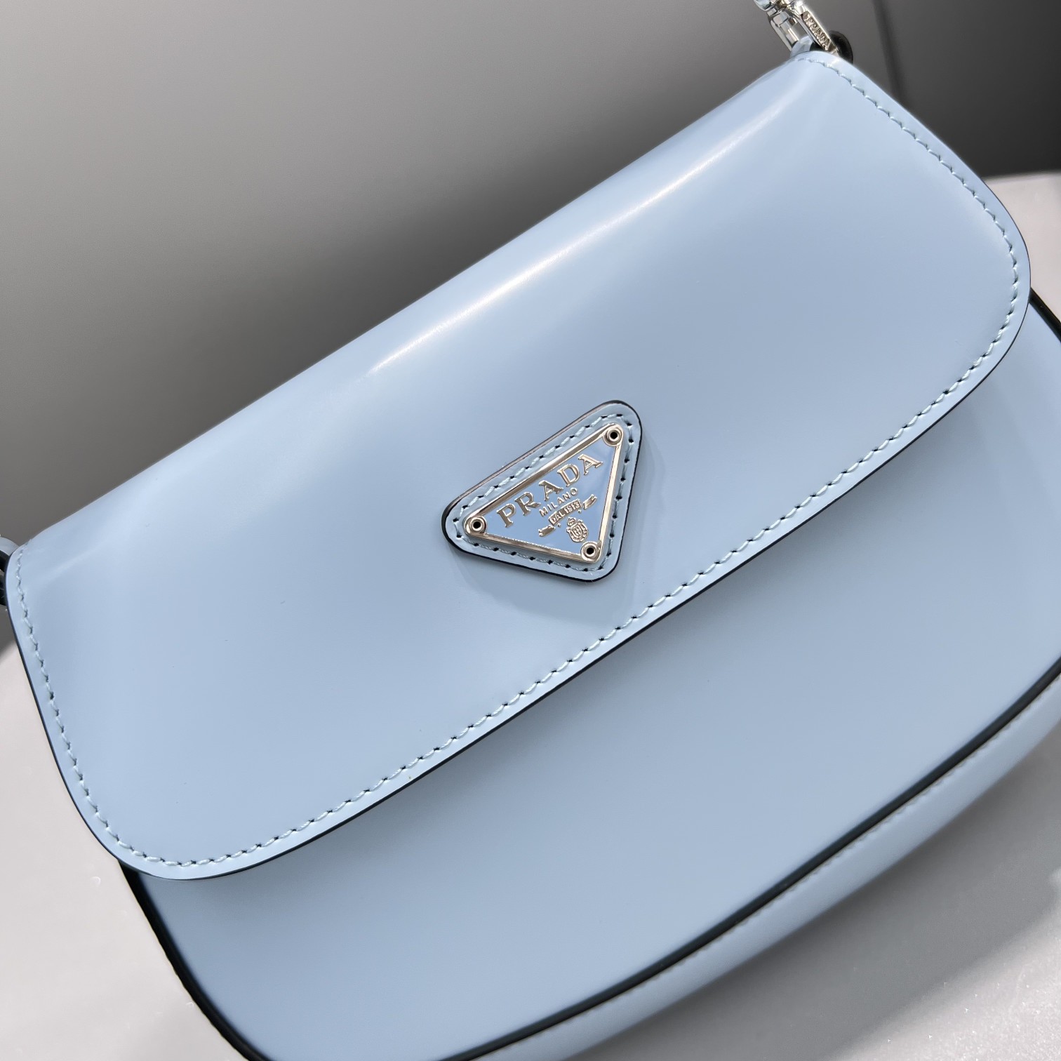Prada Cleo Brushed Shoulder Bag With Flap Light Blue For Women, Women’s Bags 8.6in/22cm 1BD311_ZO6_F02TG_V_OOO