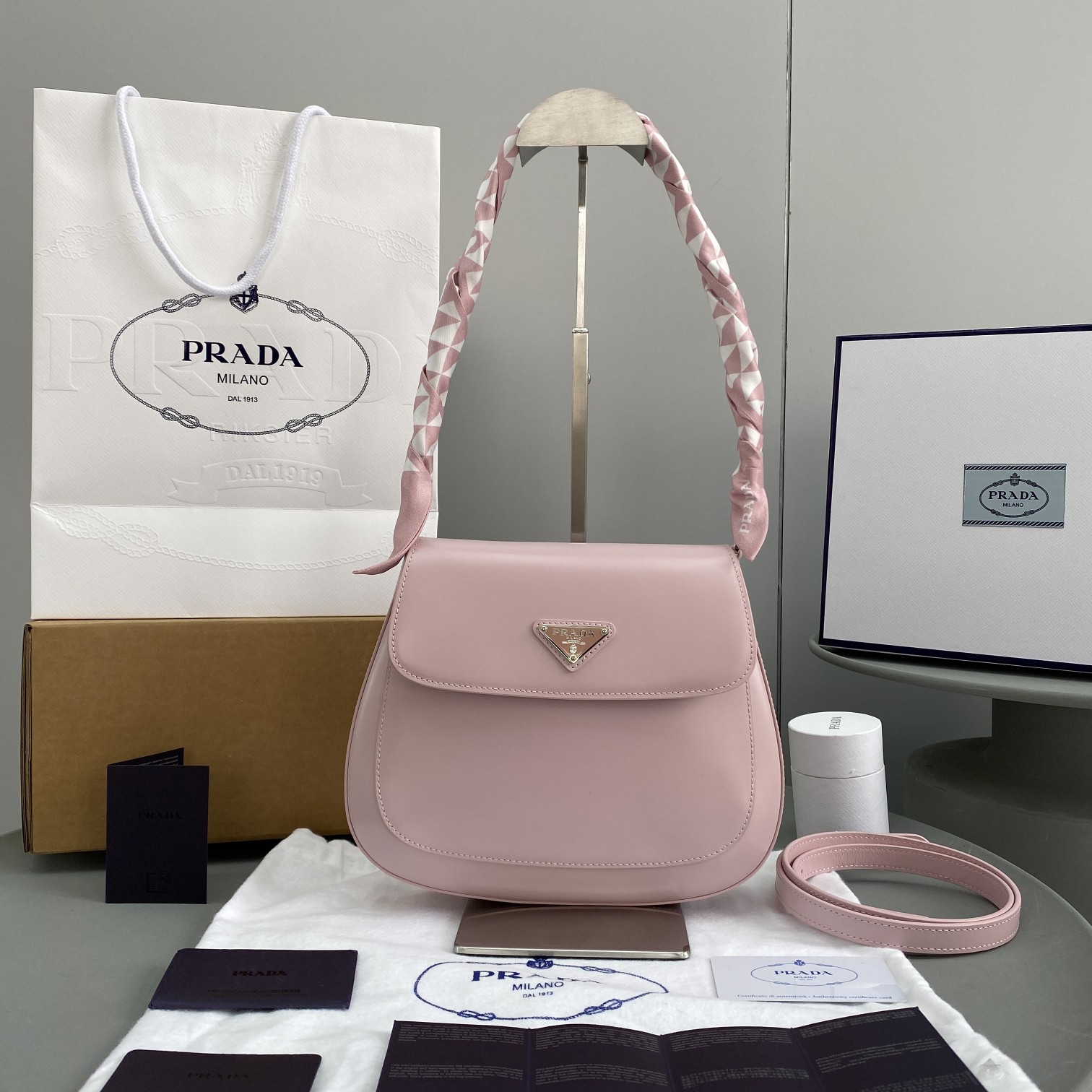 Prada Cleo Brushed Shoulder Bag With Flap Pink For Women, Women’s Bags 9in/23cm