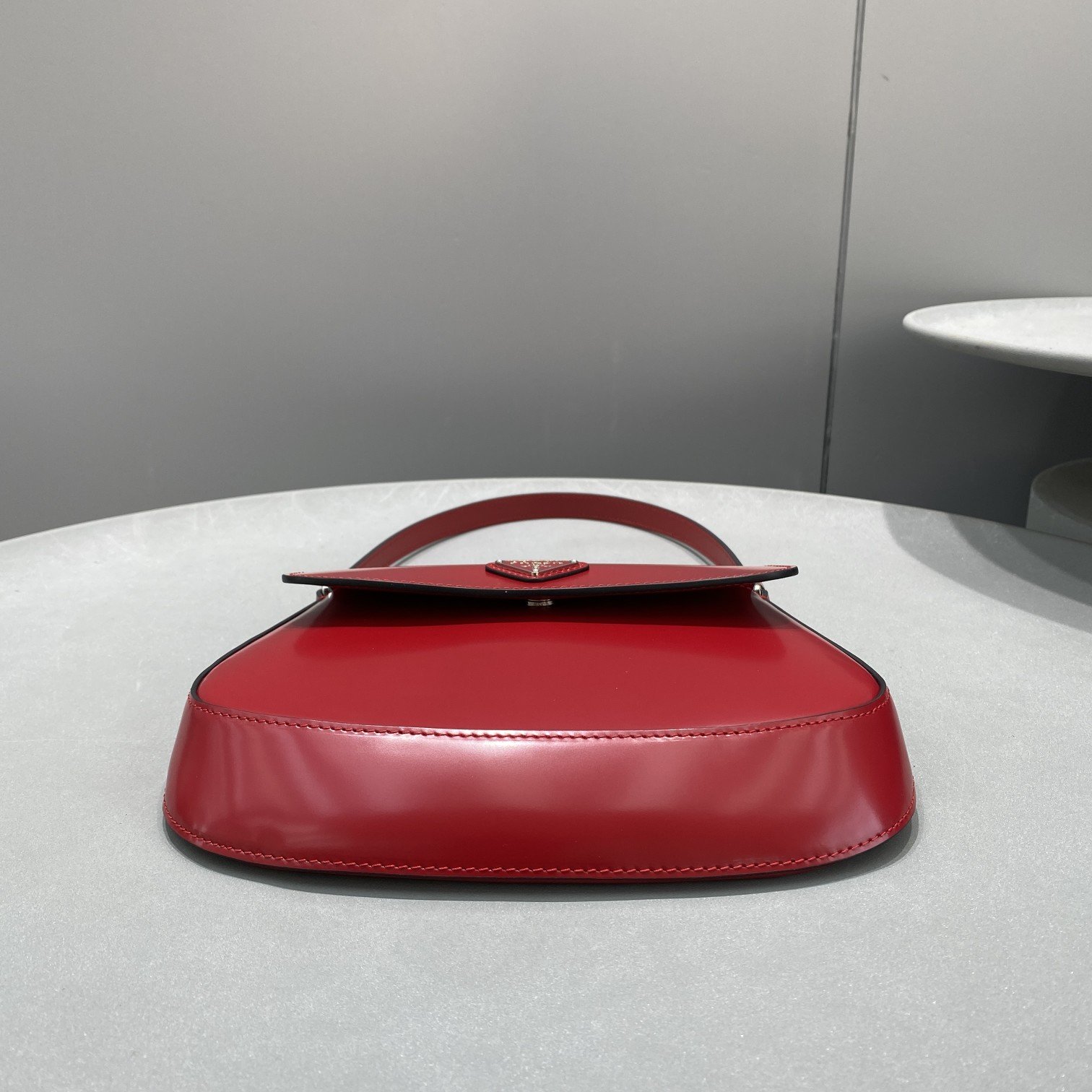 Prada Cleo Brushed Shoulder Bag With Flap Red For Women, Women’s Bags 8.6in/22cm 1BD311_ZO6_F02SB_V_OOO