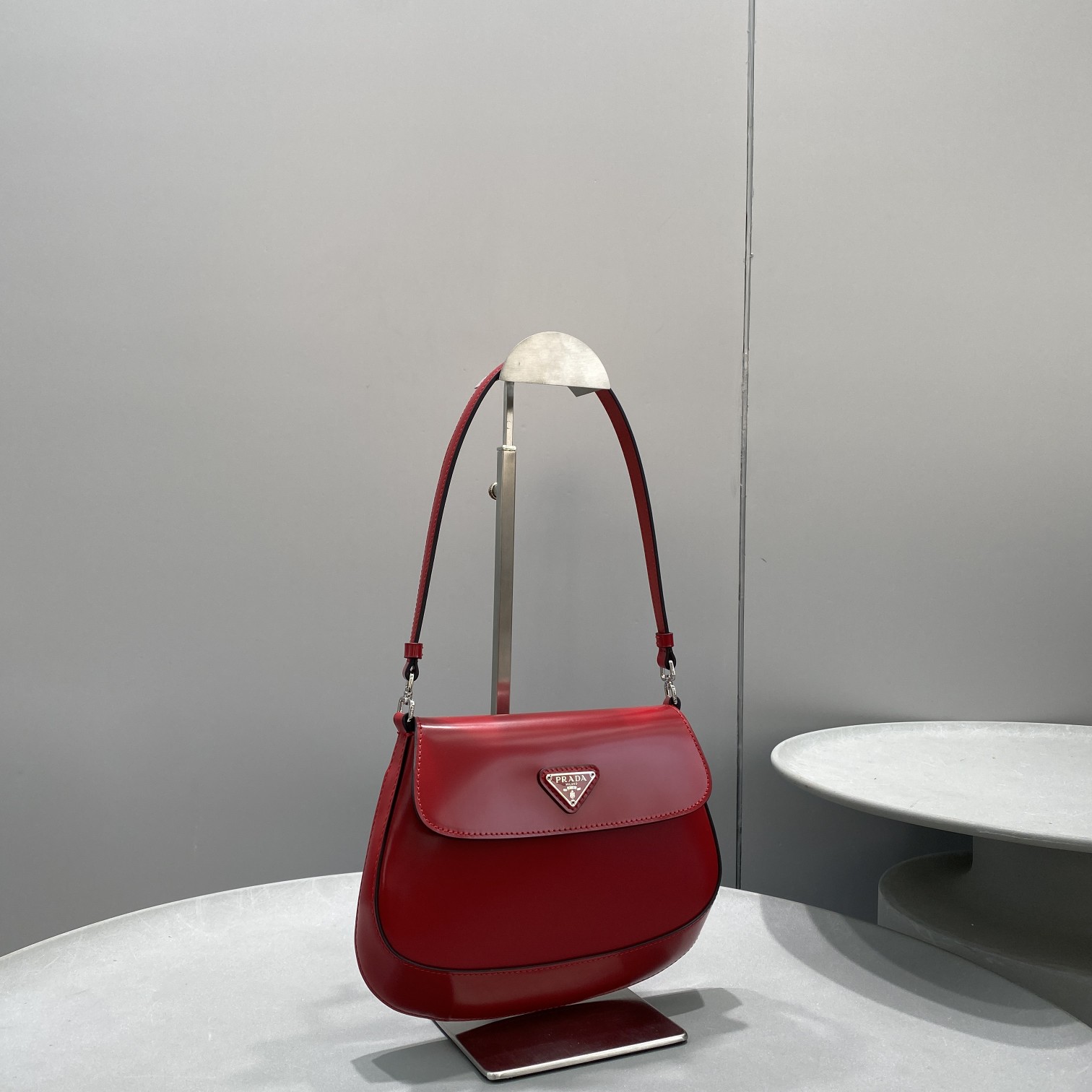 Prada Cleo Brushed Shoulder Bag With Flap Red For Women, Women’s Bags 8.6in/22cm 1BD311_ZO6_F02SB_V_OOO