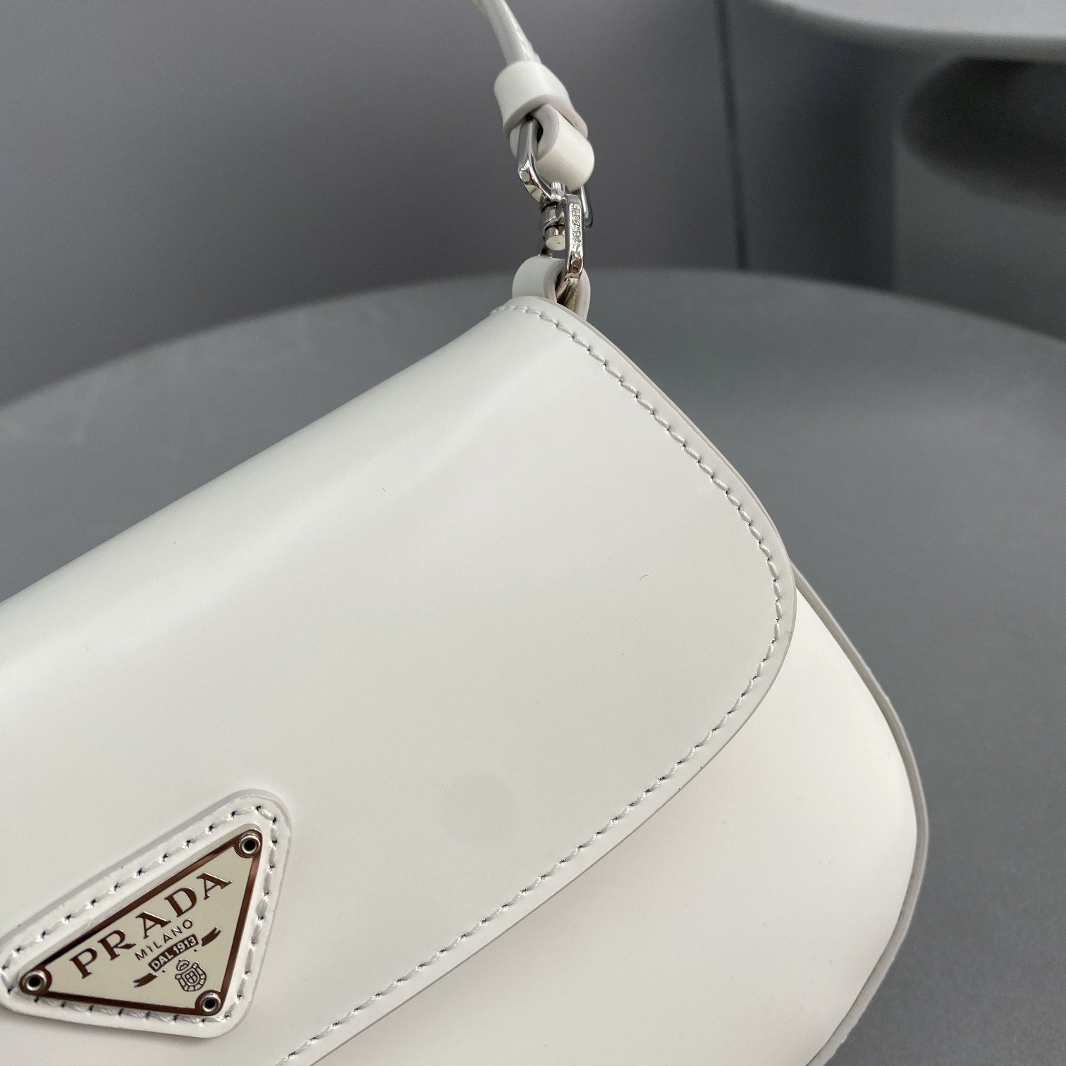 Prada Cleo Brushed Shoulder Bag With Flap White For Women, Women’s Bags 8.6in/22cm 1BD311_ZO6_F0009_V_OOO