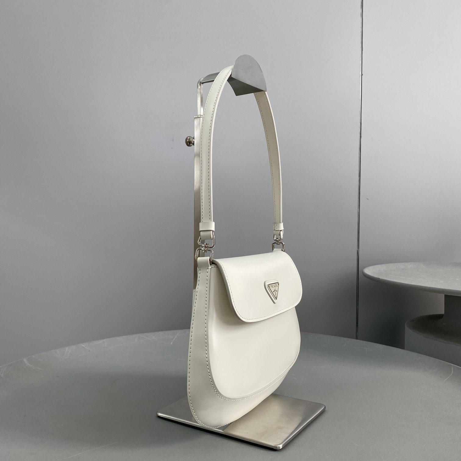 Prada Cleo Brushed Shoulder Bag With Flap White For Women, Women’s Bags 8.6in/22cm 1BD311_ZO6_F0009_V_OOO
