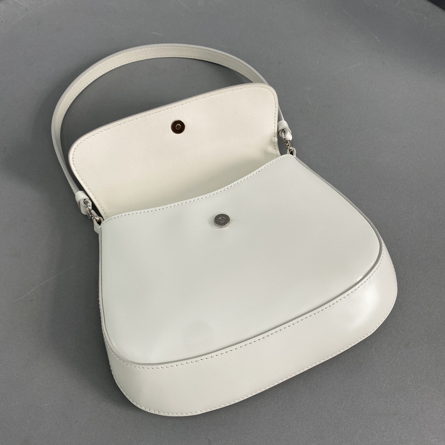 Prada Cleo Brushed Shoulder Bag With Flap White For Women, Women’s Bags 8.6in/22cm 1BD311_ZO6_F0009_V_OOO