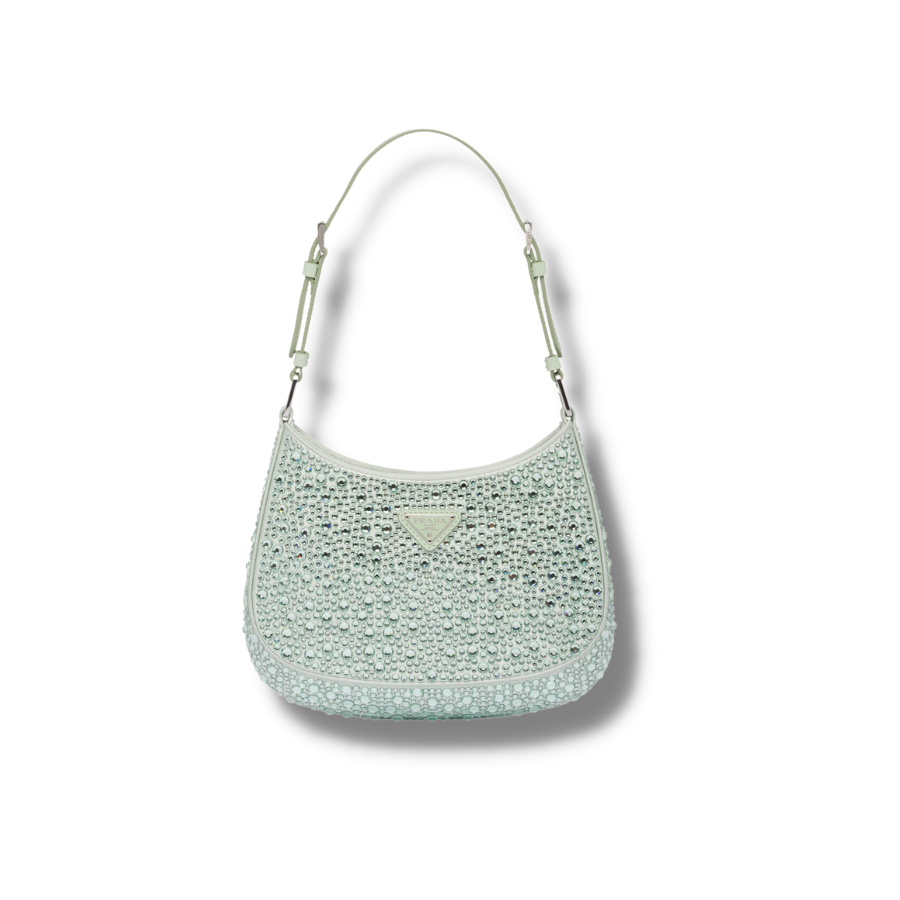 Prada Cleo Satin Bag With Crystals Aqua For Women 22cm/ 8.6 in – 1BC169_2AWL_F0934_V_HOO