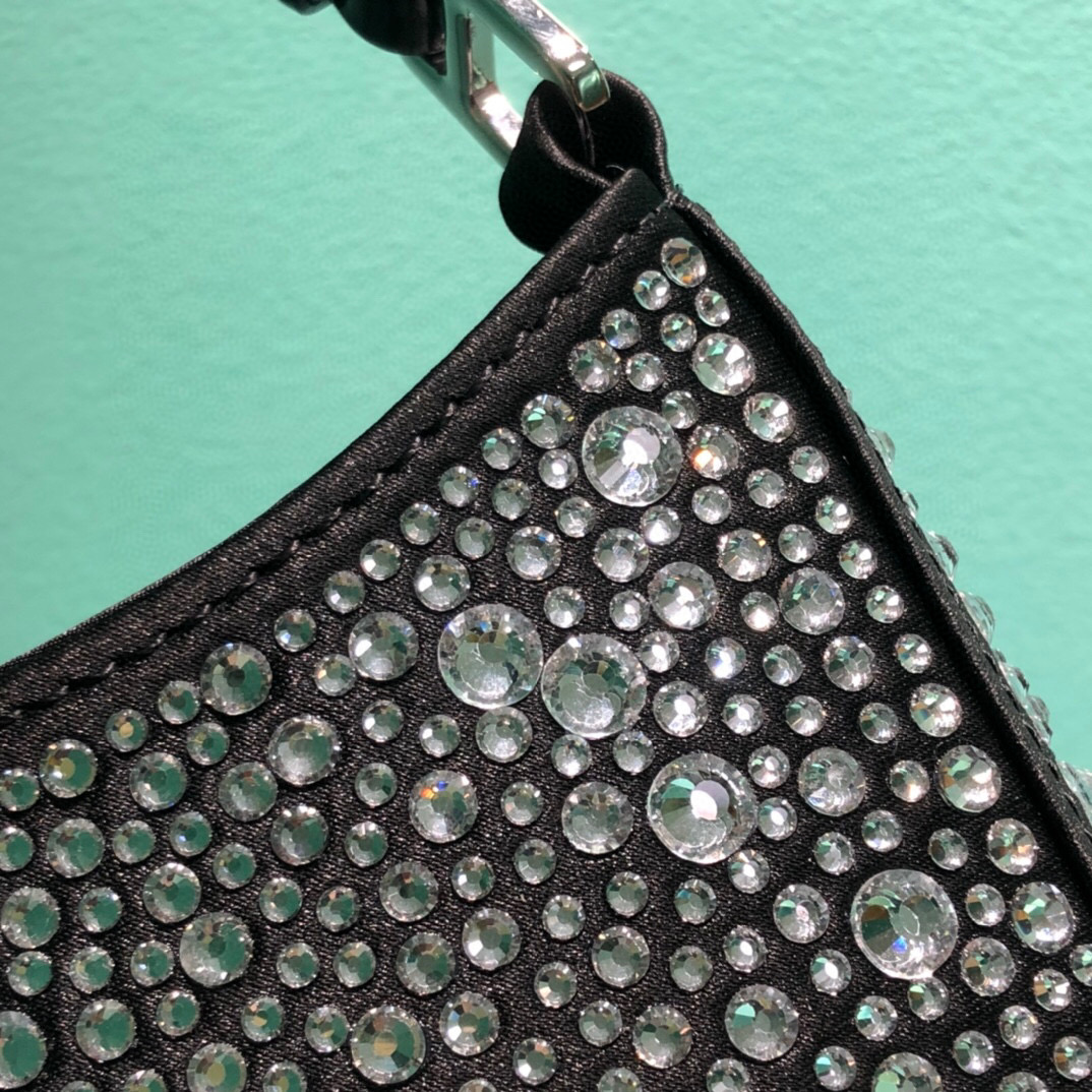 Prada Cleo Satin Bag With Crystals In Black/Gold Tone For Women 8.6in/ 22cm 1BC169_2AWL_F063R_V_HOO