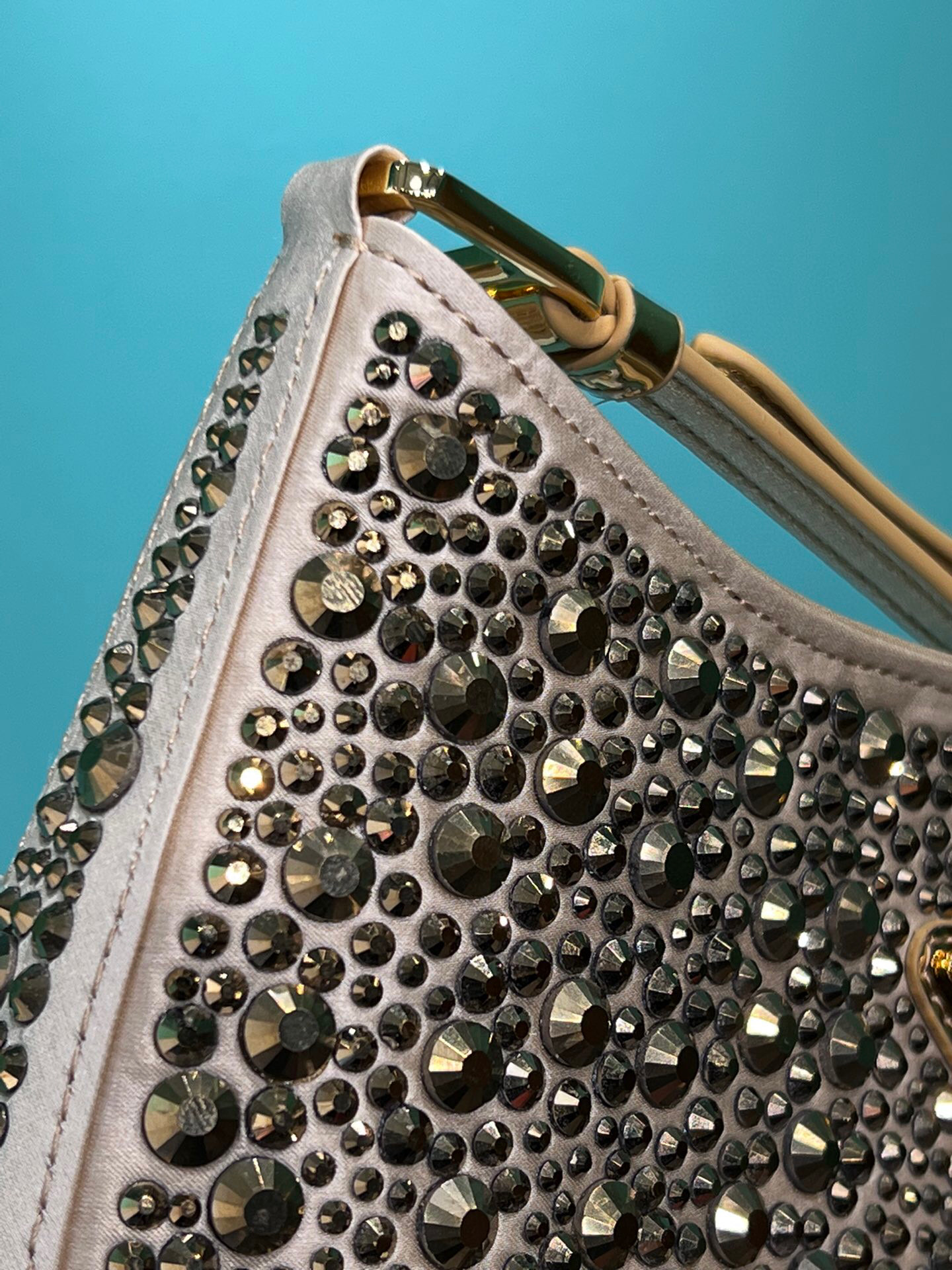 Prada Cleo Satin Bag With Crystals In Black/Gold Tone For Women 8.6in/ 22cm 1BC169_2AWL_F063R_V_HOO