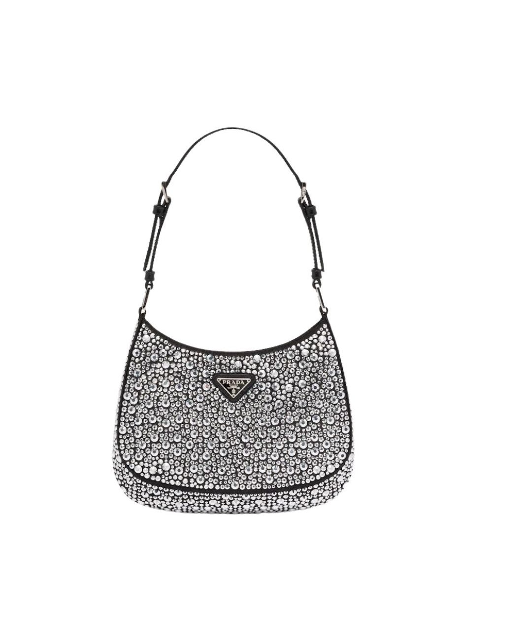 Prada Cleo Satin Bag With Crystals In Black/Gold Tone For Women 8.6in/ 22cm 1BC169_2AWL_F063R_V_HOO