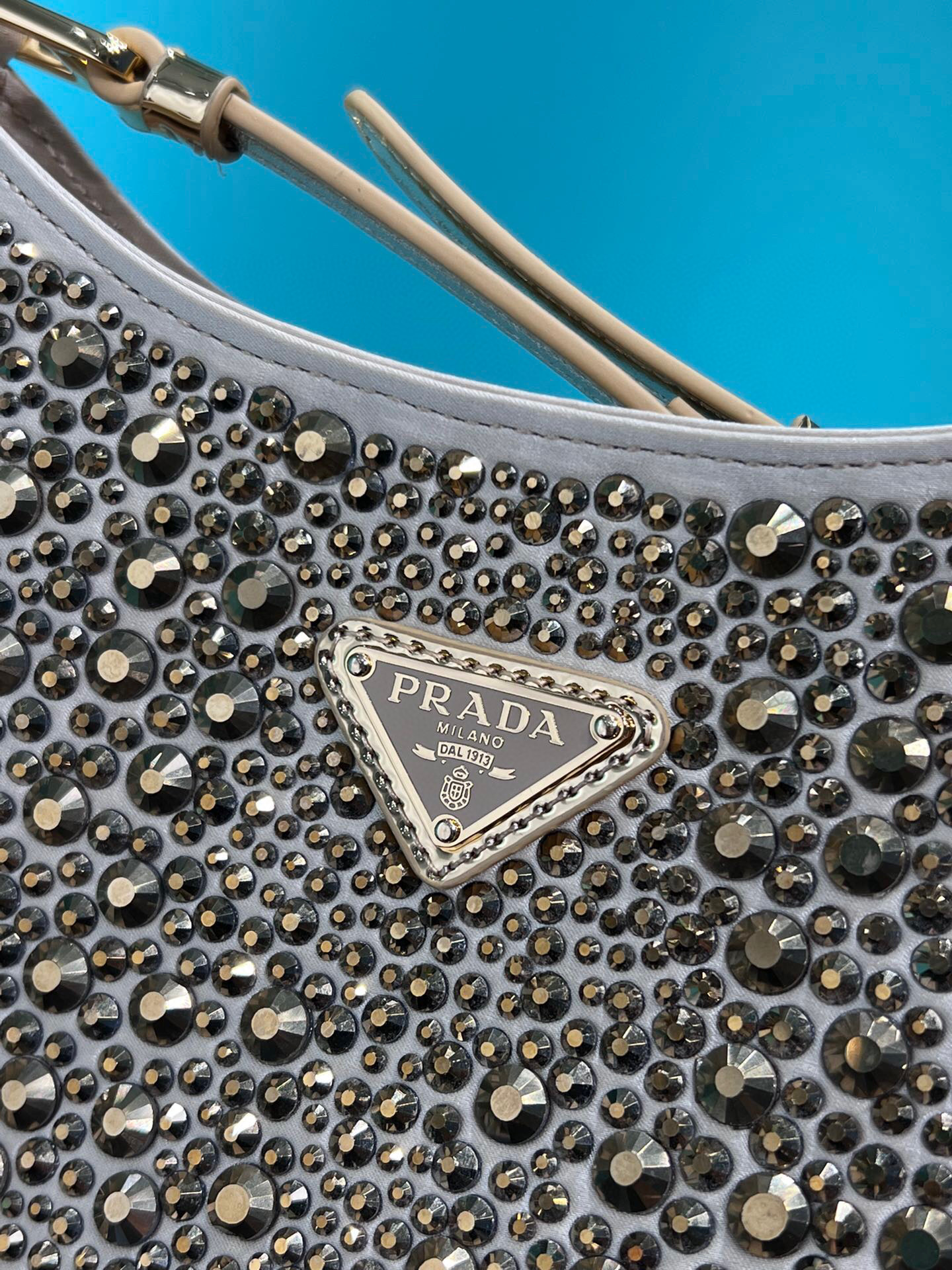 Prada Cleo Satin Bag With Crystals In Black/Gold Tone For Women 8.6in/ 22cm 1BC169_2AWL_F063R_V_HOO