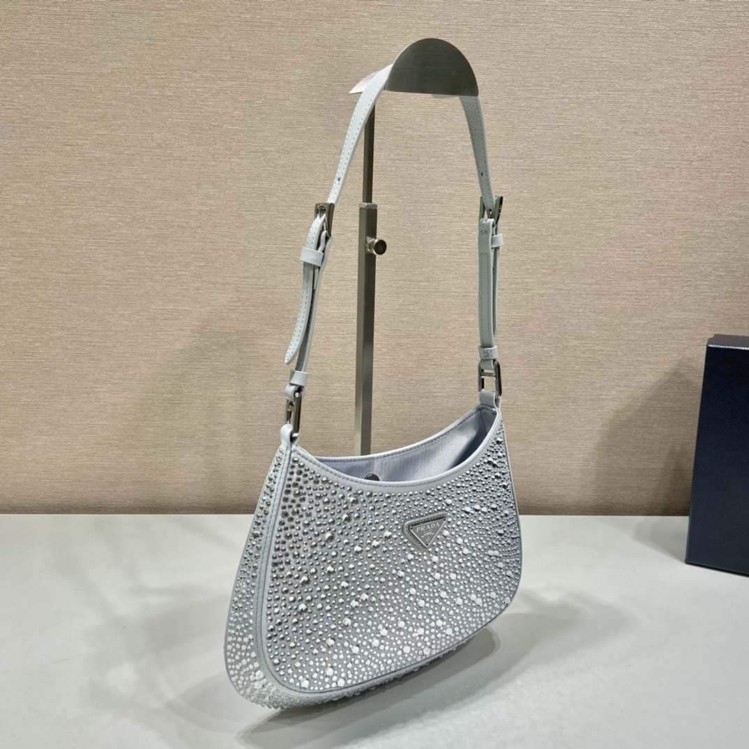 Prada Cleo Satin Bag With Crystals Silver For Women, Women’s Bags 8.6in/22cm 1BC169_2AWL_F0934_V_HOO