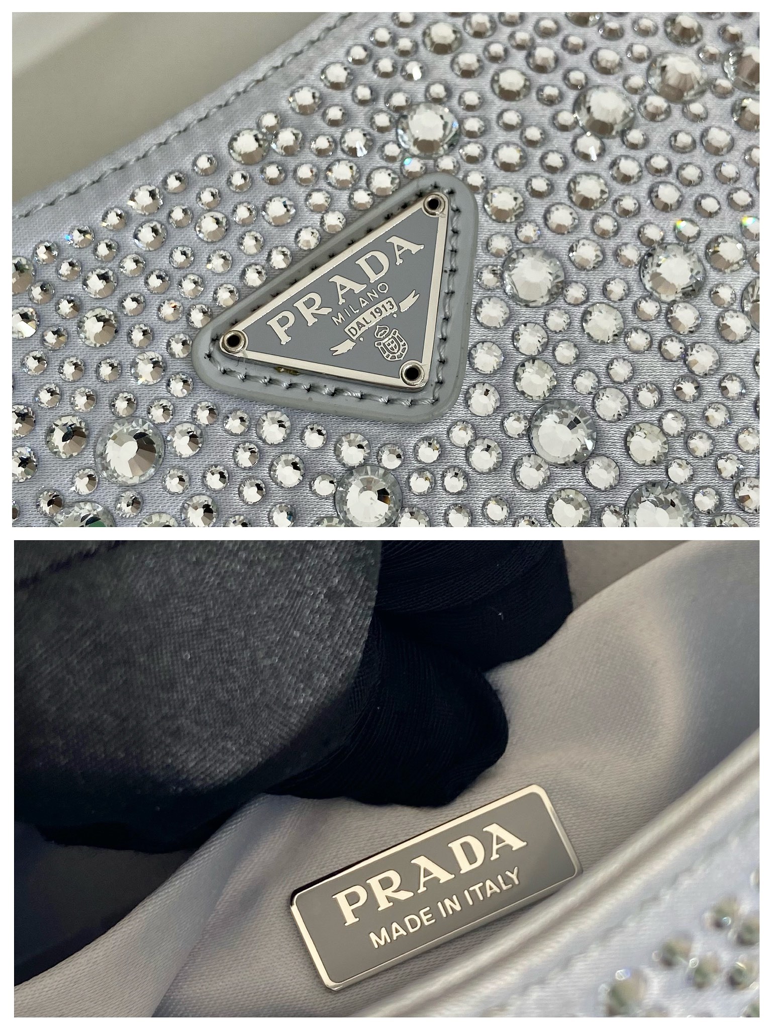 Prada Cleo Satin Bag With Crystals Silver For Women, Women’s Bags 8.6in/22cm 1BC169_2AWL_F0934_V_HOO