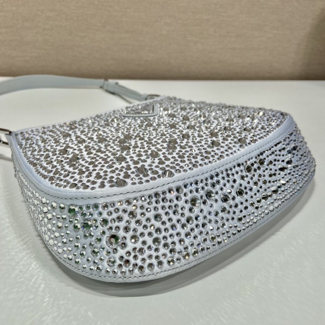 Prada Cleo Satin Bag With Crystals Silver For Women, Women’s Bags 8.6in/22cm 1BC169_2AWL_F0934_V_HOO