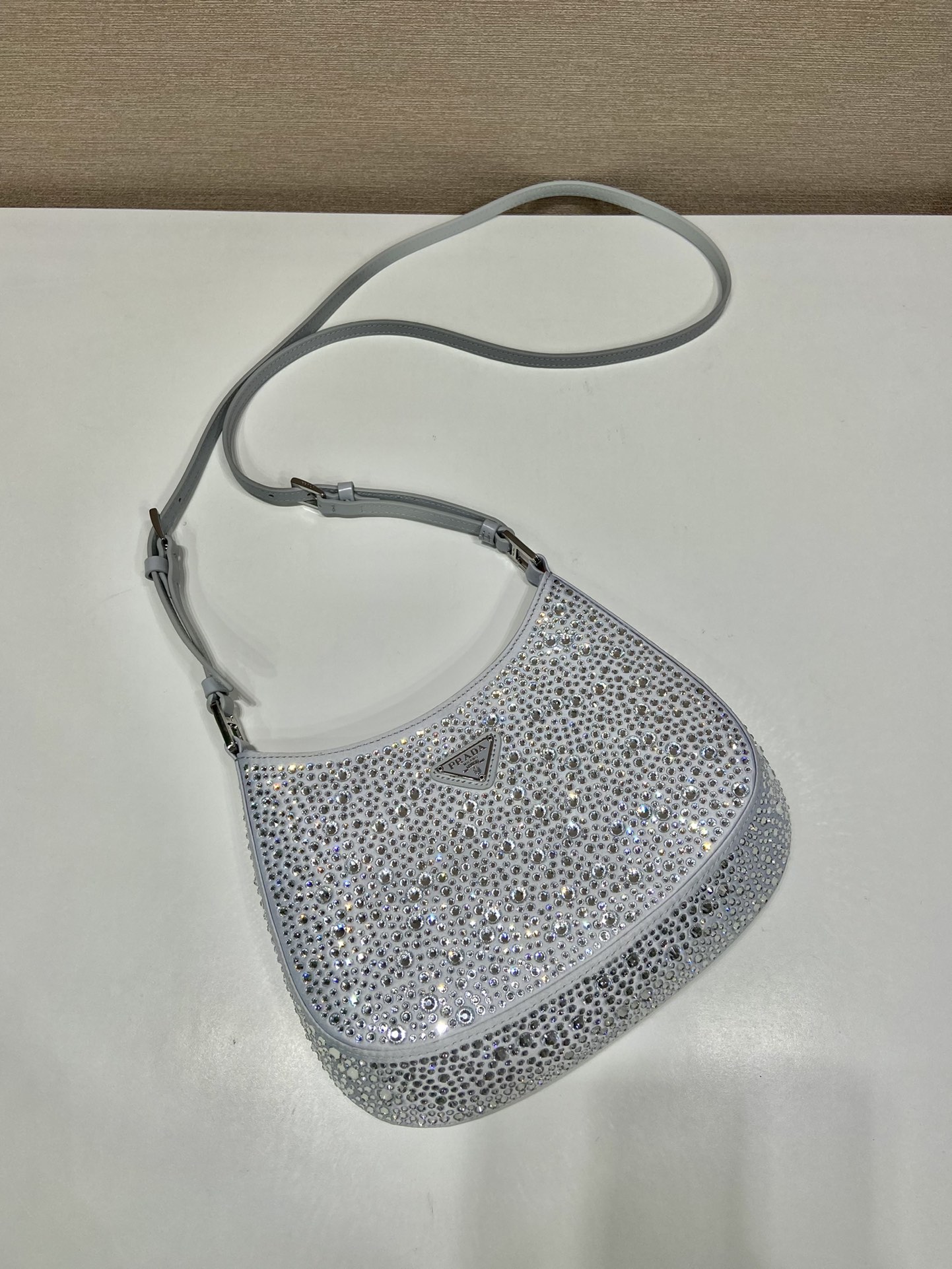 Prada Cleo Satin Bag With Crystals Silver For Women, Women’s Bags 8.6in/22cm 1BC169_2AWL_F0934_V_HOO