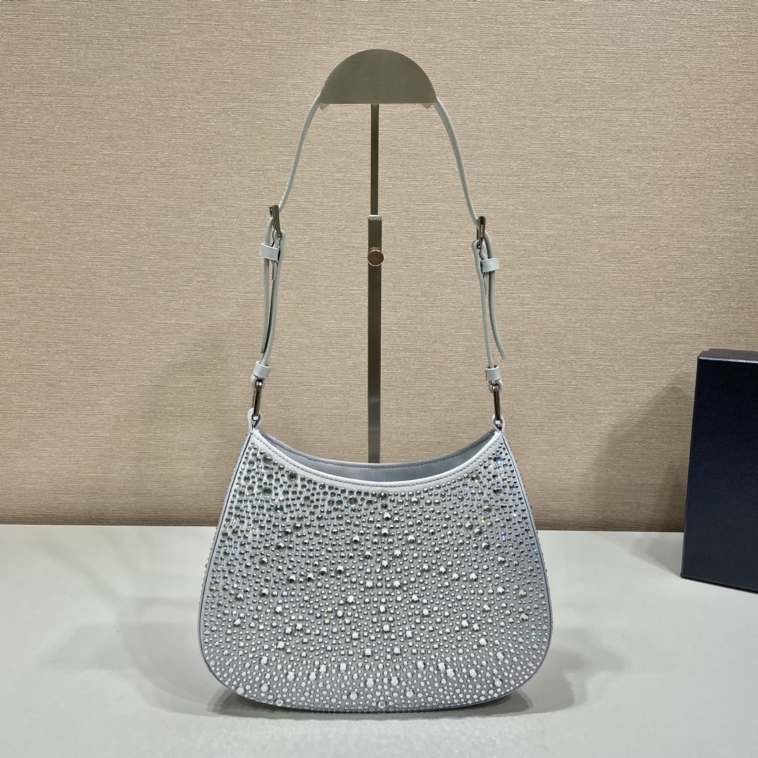 Prada Cleo Satin Bag With Crystals Silver For Women, Women’s Bags 8.6in/22cm 1BC169_2AWL_F0934_V_HOO