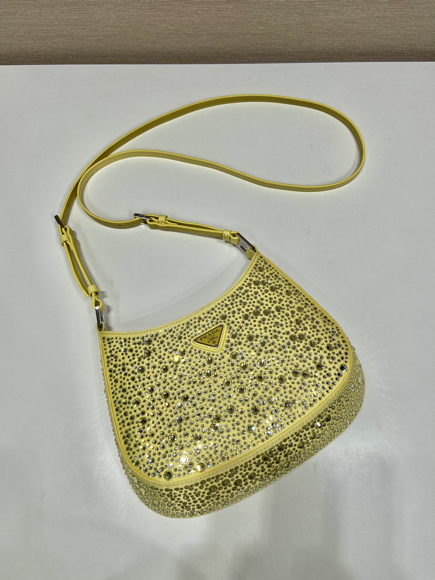 Prada Cleo Satin Bag With Crystals Yellow For Women, Women’s Bags 8.6in/22cm 1BC169_2AWL_F068X_V_HOO