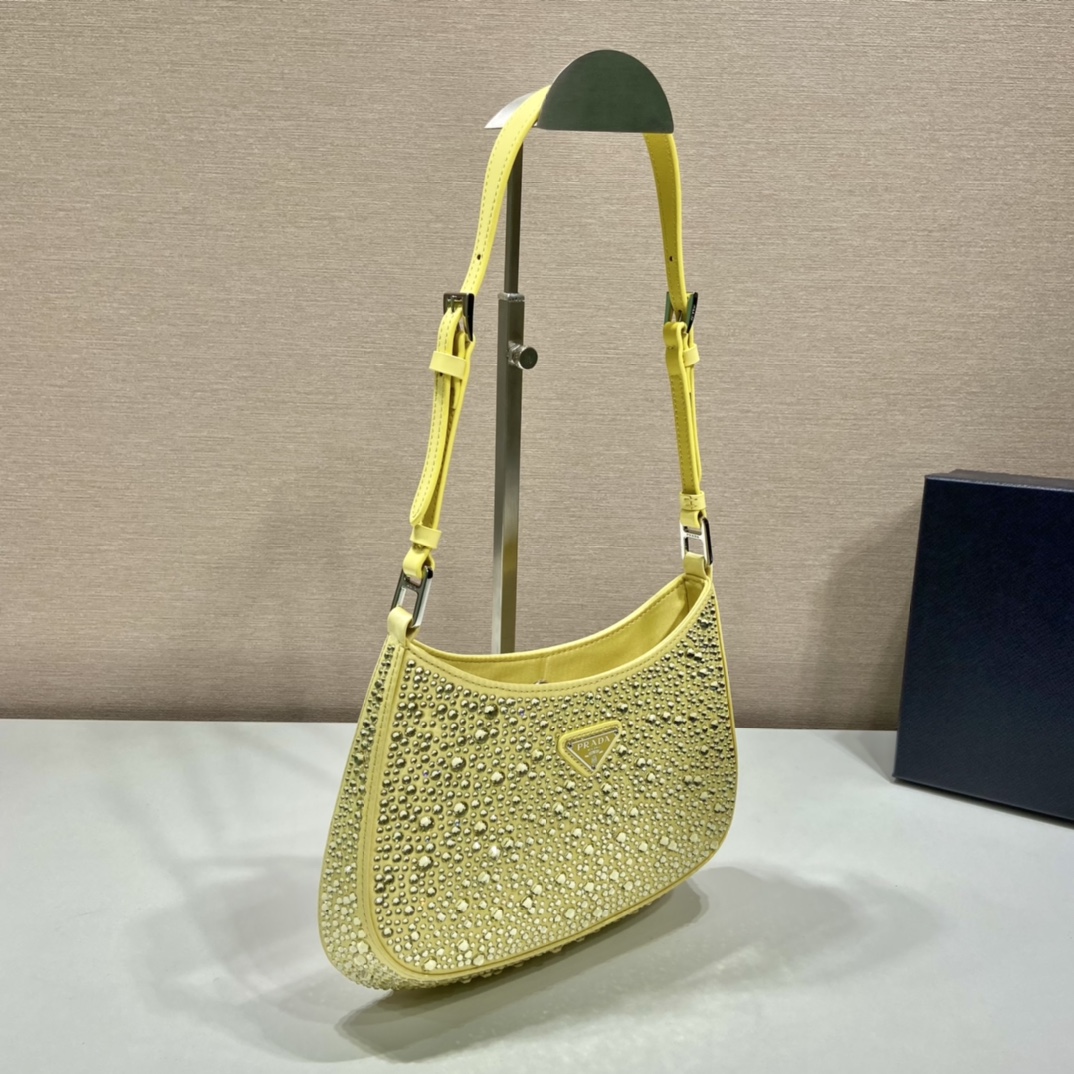 Prada Cleo Satin Bag With Crystals Yellow For Women, Women’s Bags 8.6in/22cm 1BC169_2AWL_F068X_V_HOO