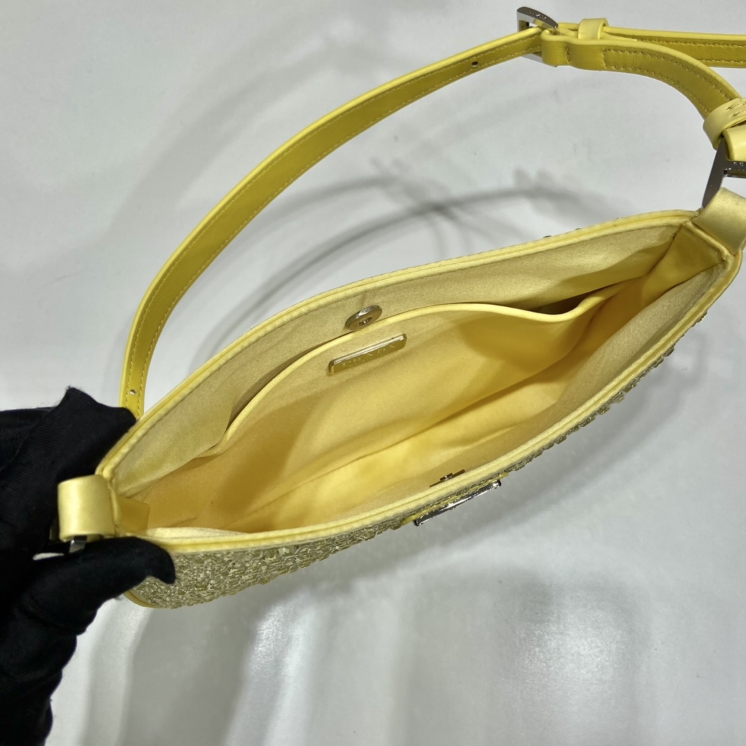 Prada Cleo Satin Bag With Crystals Yellow For Women, Women’s Bags 8.6in/22cm 1BC169_2AWL_F068X_V_HOO