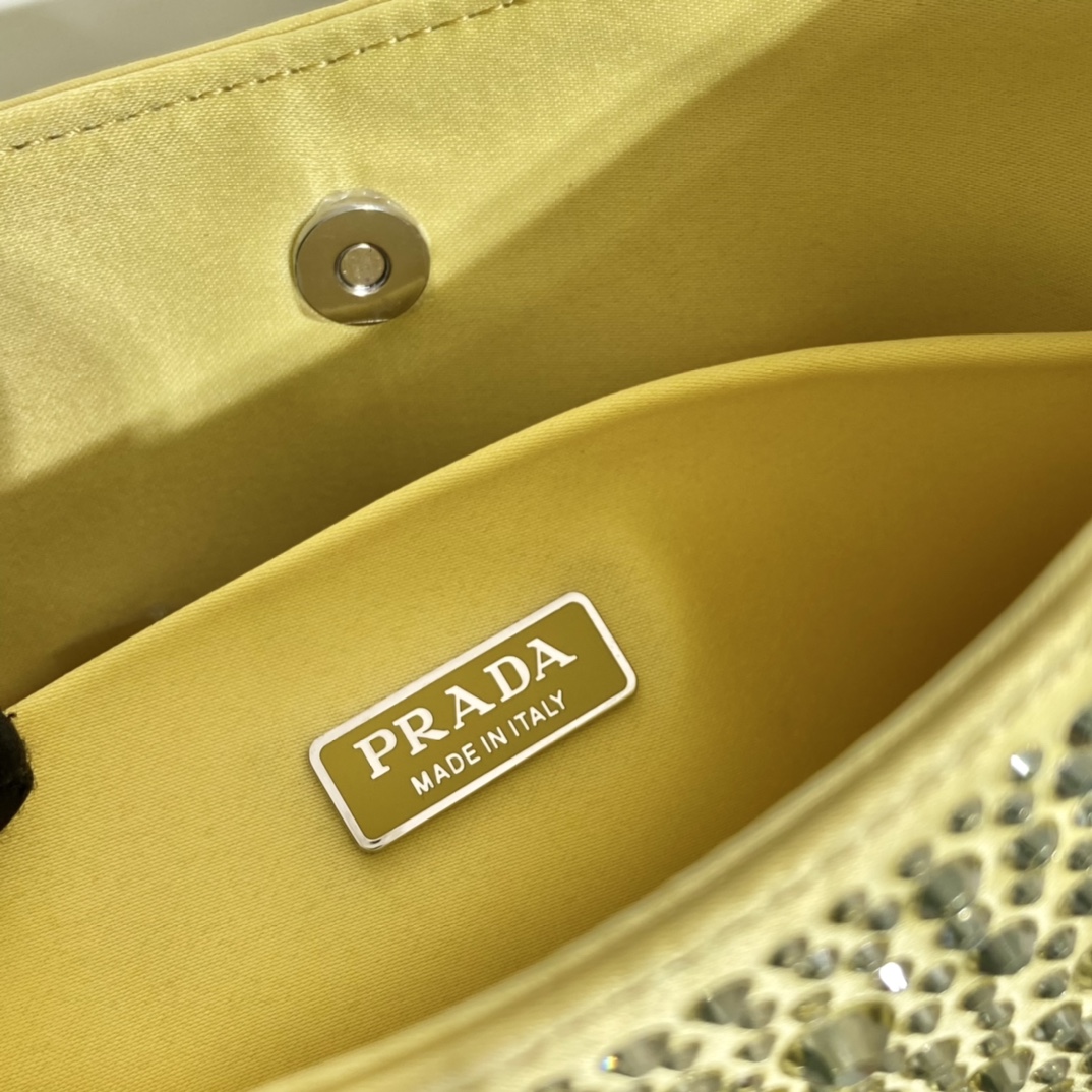Prada Cleo Satin Bag With Crystals Yellow For Women, Women’s Bags 8.6in/22cm 1BC169_2AWL_F068X_V_HOO