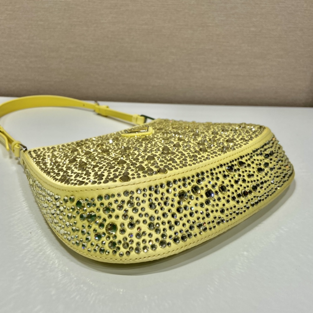 Prada Cleo Satin Bag With Crystals Yellow For Women, Women’s Bags 8.6in/22cm 1BC169_2AWL_F068X_V_HOO