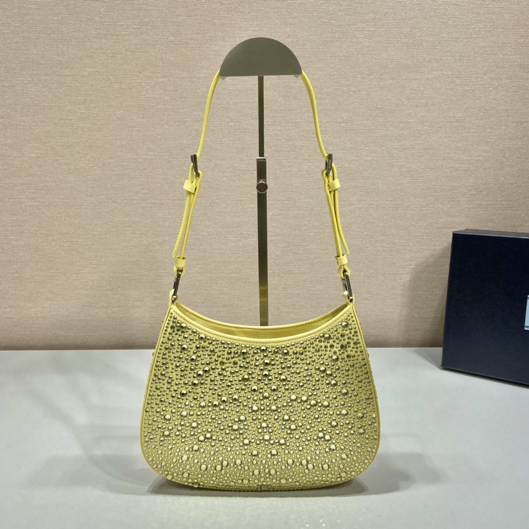 Prada Cleo Satin Bag With Crystals Yellow For Women, Women’s Bags 8.6in/22cm 1BC169_2AWL_F068X_V_HOO