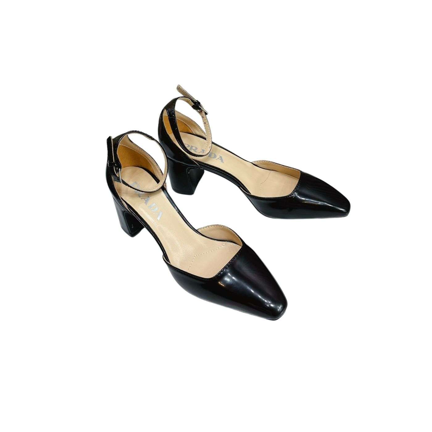 Prada Closed Pointed Toe Low Chunky Heels Pumps Black For Women