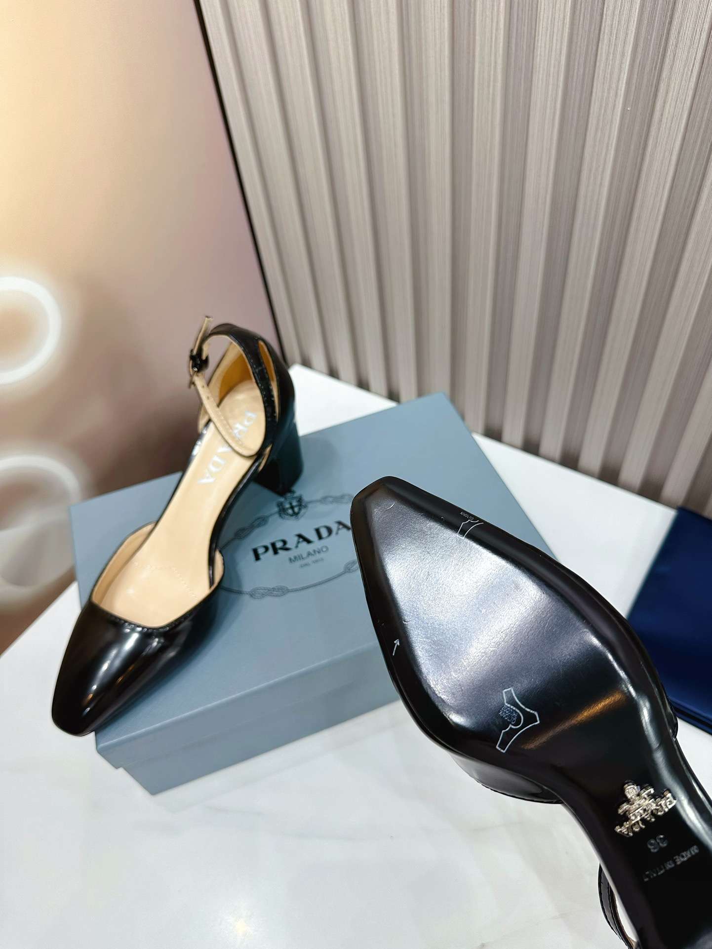 Prada Closed Pointed Toe Low Chunky Heels Pumps Black For Women