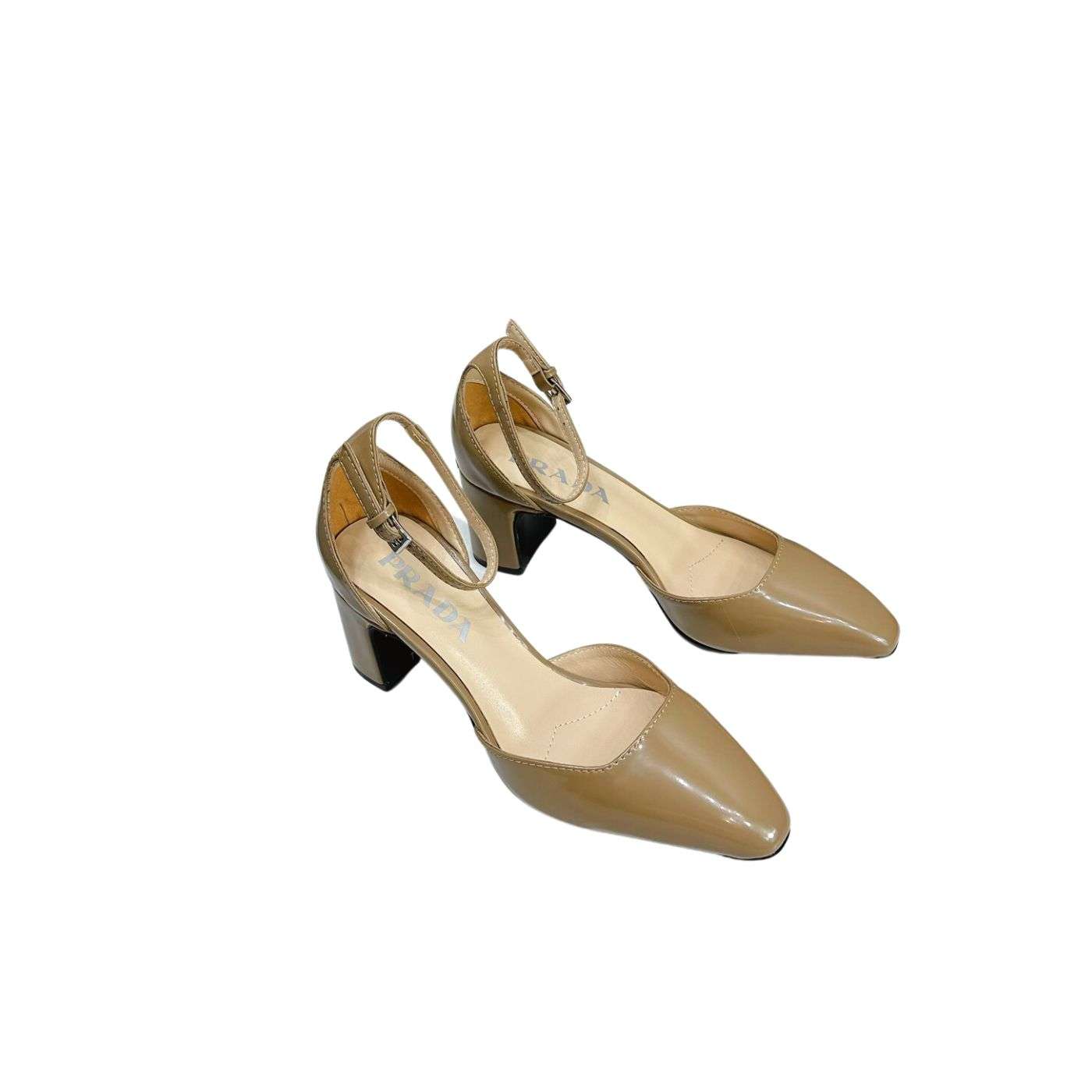 Prada Closed Pointed Toe Low Chunky Heels Pumps Brown For Women