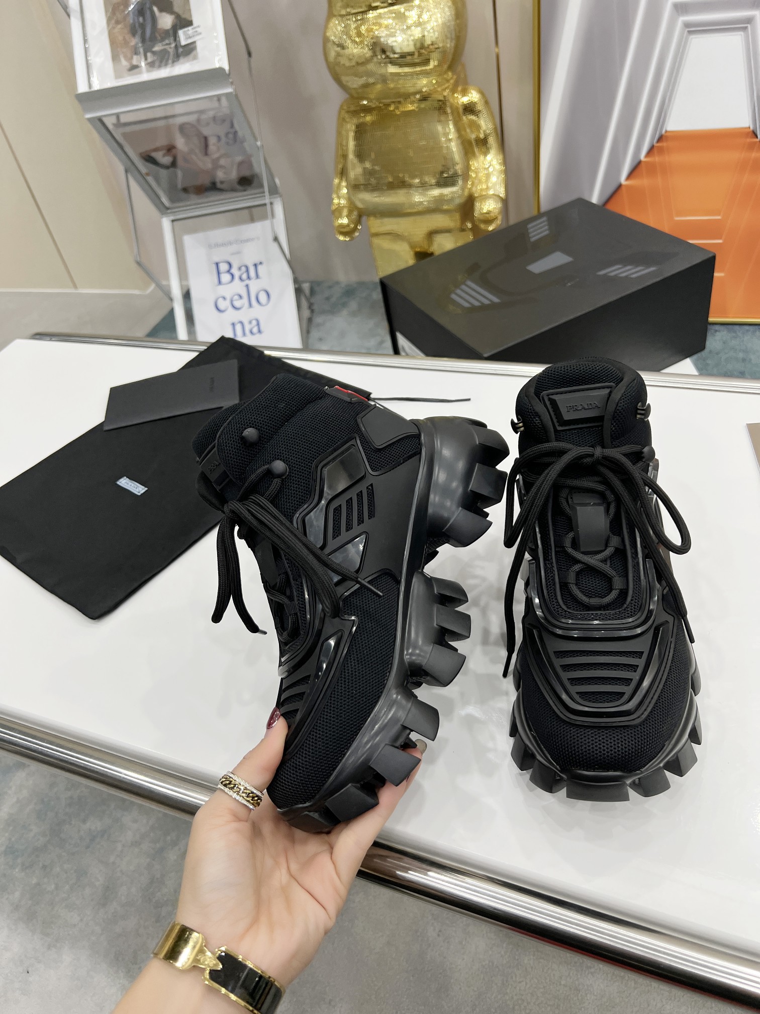 Prada Cloudbust Thunder High-Top Sneakers Black For Women 1.9in/50mm PRD 2TG180_3KZU_F0002
