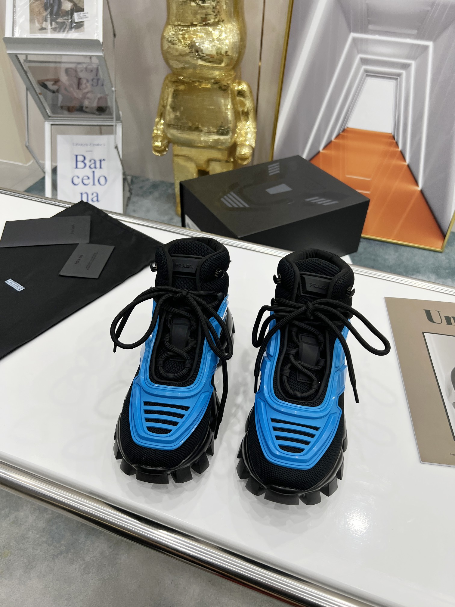 Prada Cloudbust Thunder High-Top Sneakers Blue/Black For Women 1.9in/50mm PRD
