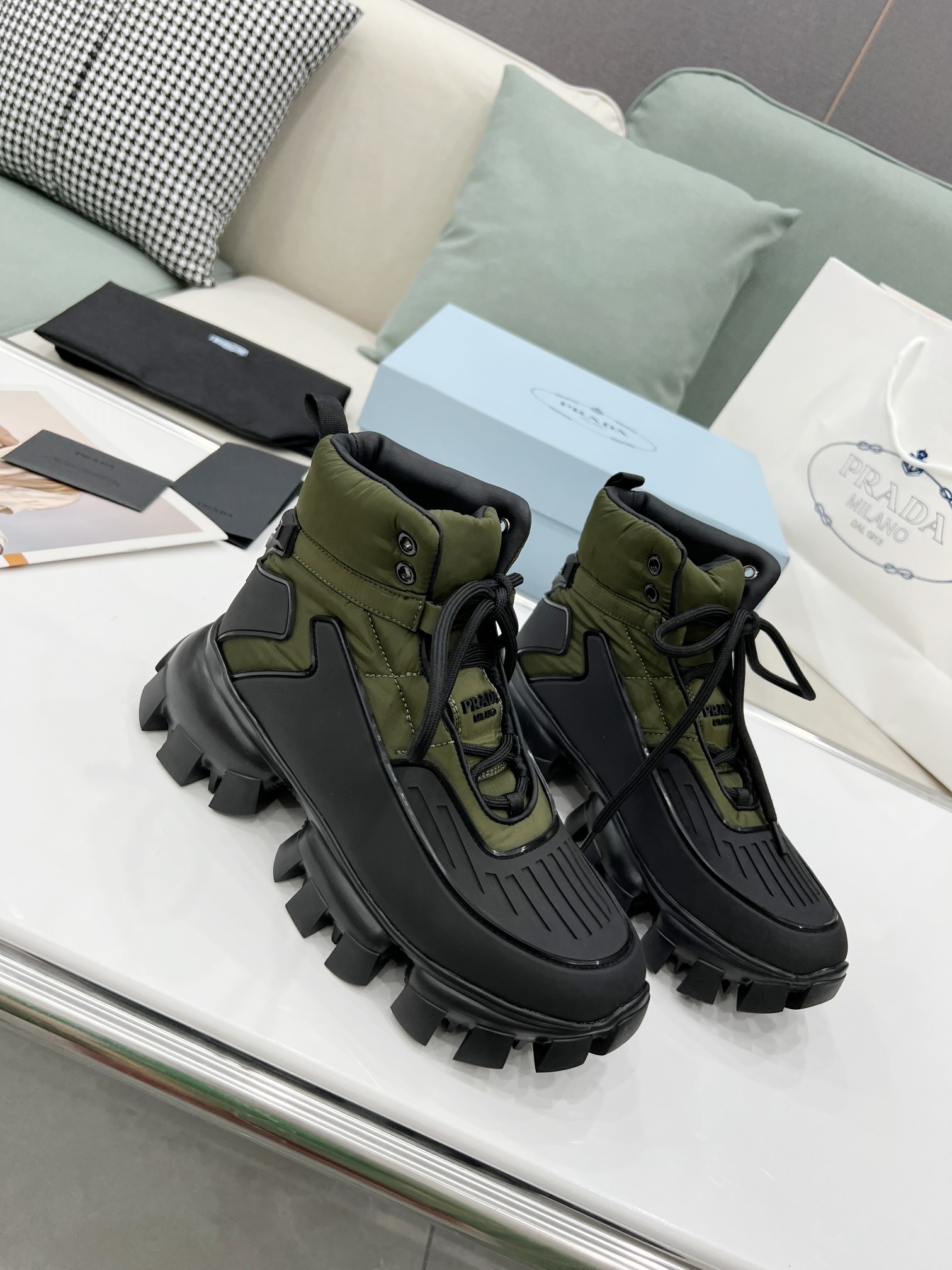 Prada Cloudbust Thunder High-Top Sneakers Forest Green/Black For Women 1.9in/50mm PRD 2TG189_3LGO_F0B80_F_G000