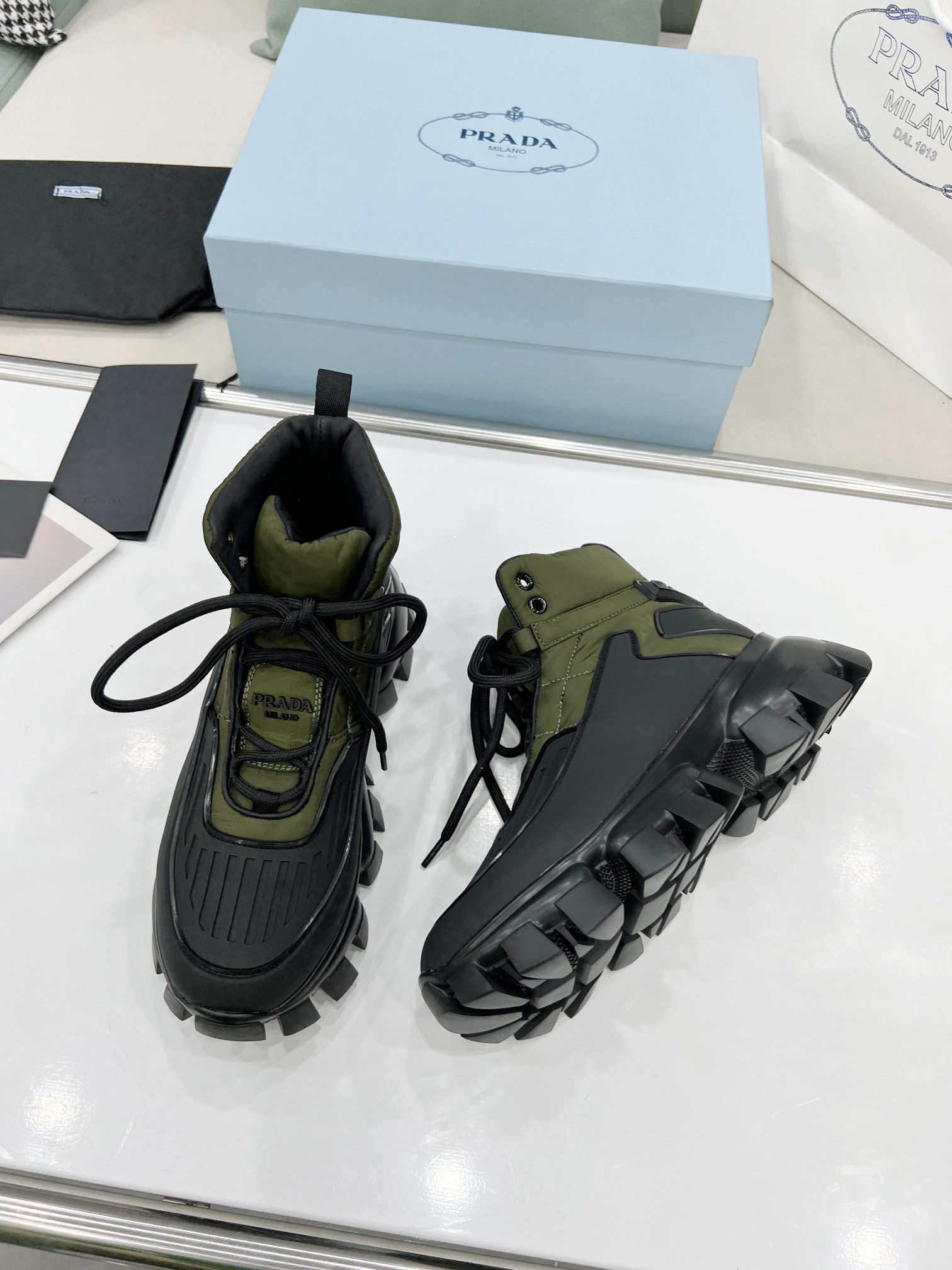 Prada Cloudbust Thunder High-Top Sneakers Forest Green/Black For Women 1.9in/50mm PRD 2TG189_3LGO_F0B80_F_G000