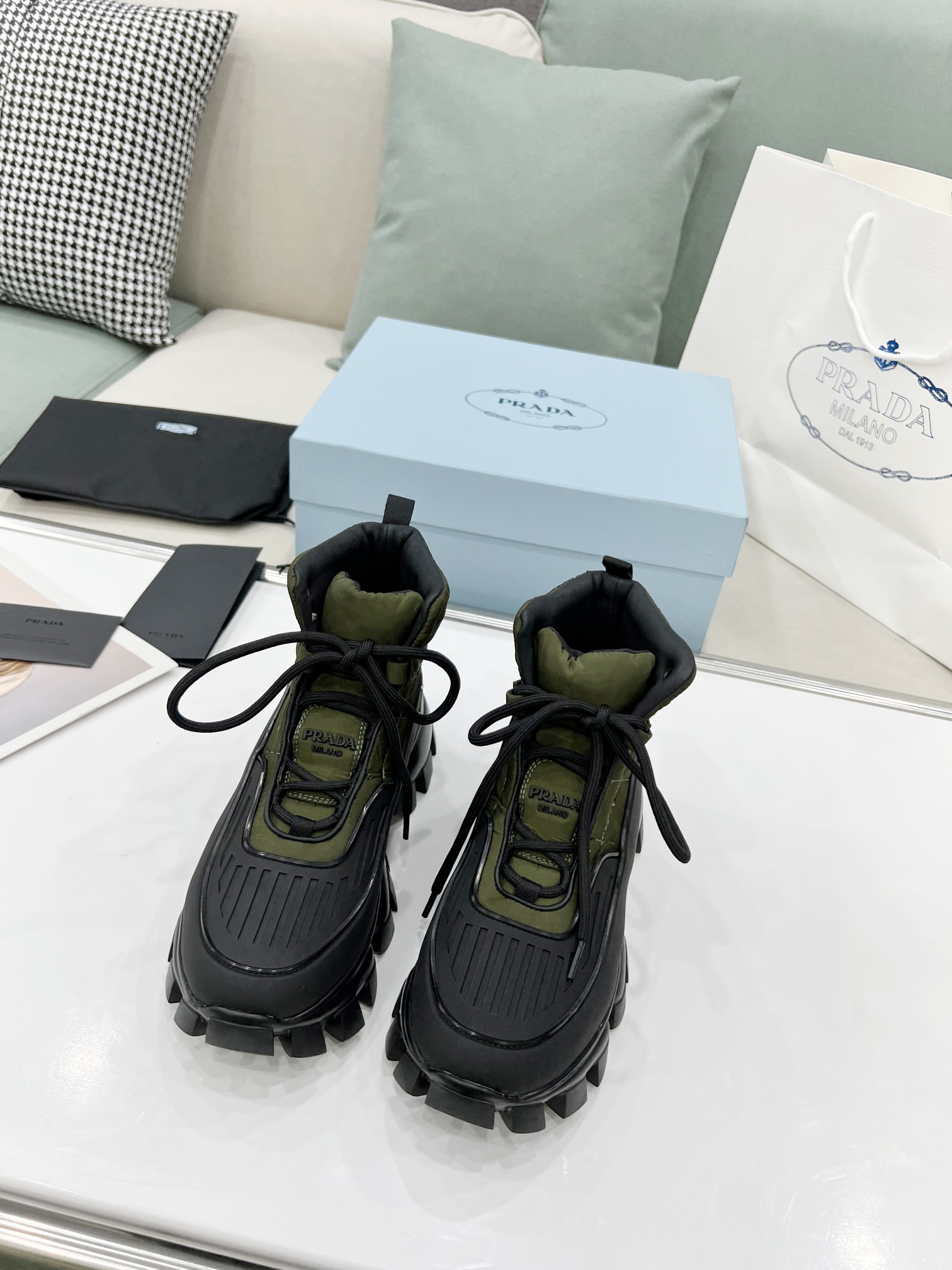 Prada Cloudbust Thunder High-Top Sneakers Forest Green/Black For Women 1.9in/50mm PRD 2TG189_3LGO_F0B80_F_G000