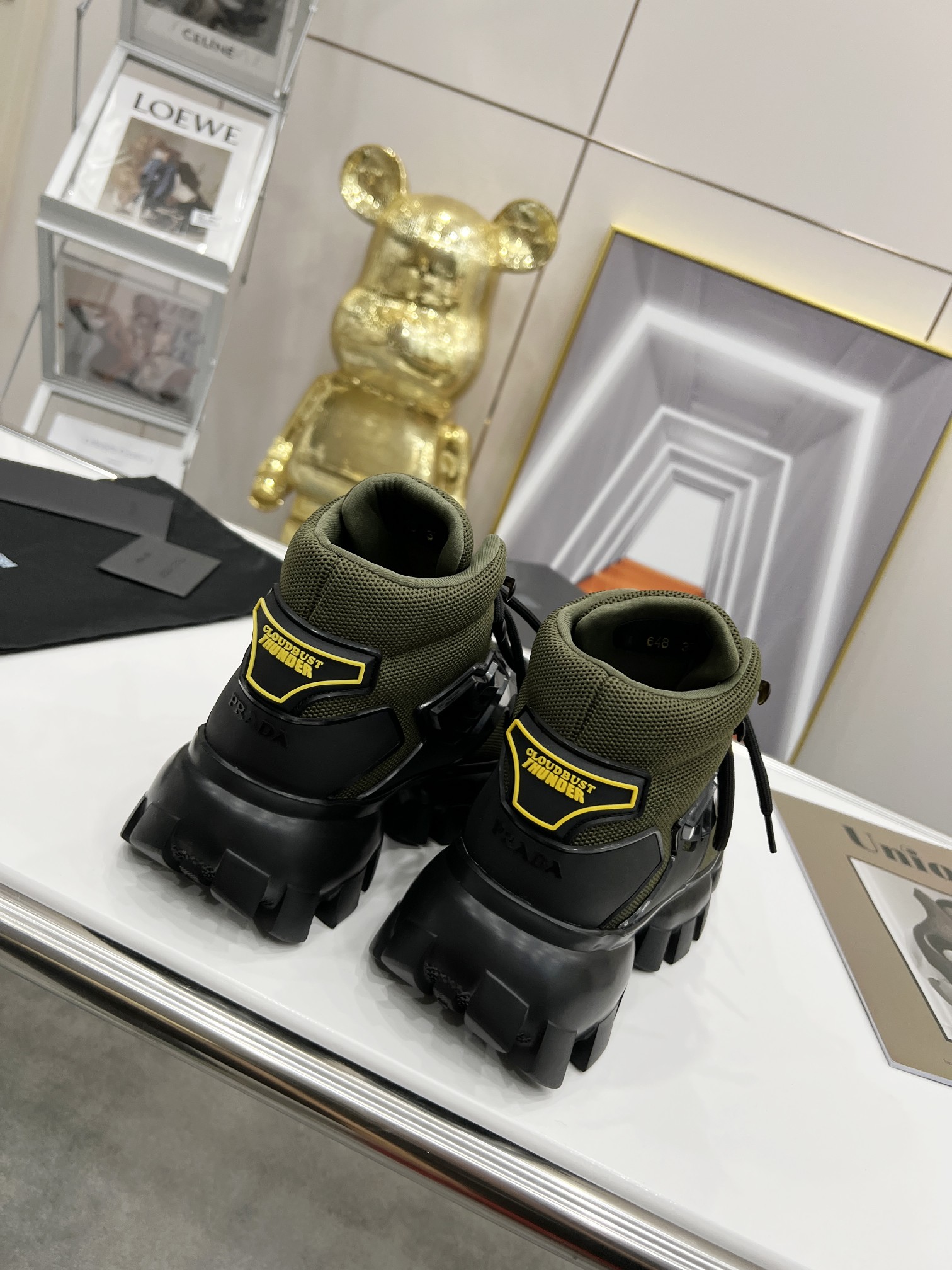 Prada Cloudbust Thunder High-Top Sneakers Green/Black For Women 1.9in/50mm PRD