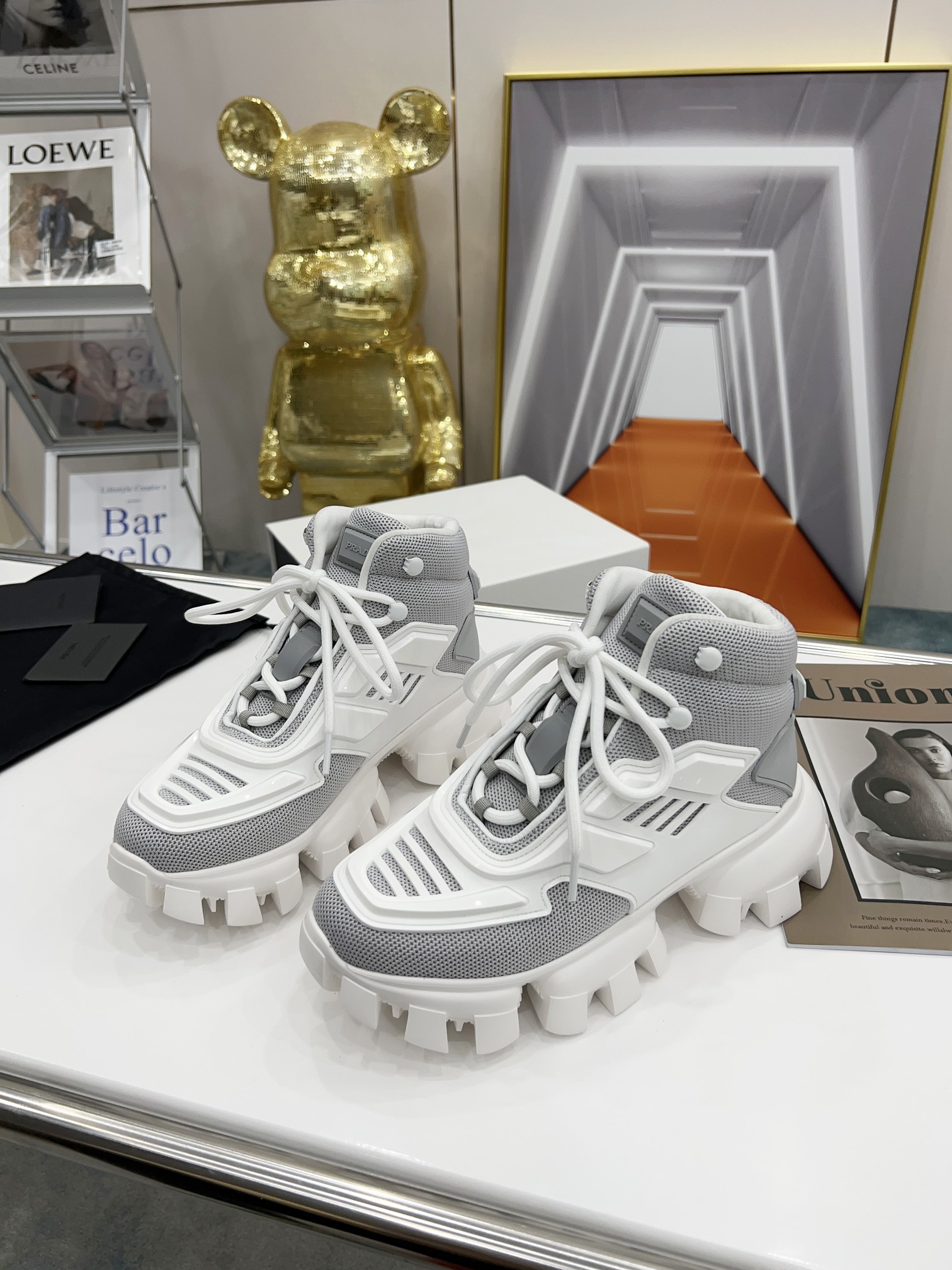 Prada Cloudbust Thunder High-Top Sneakers Grey/White For Women 1.9in/50mm PRD