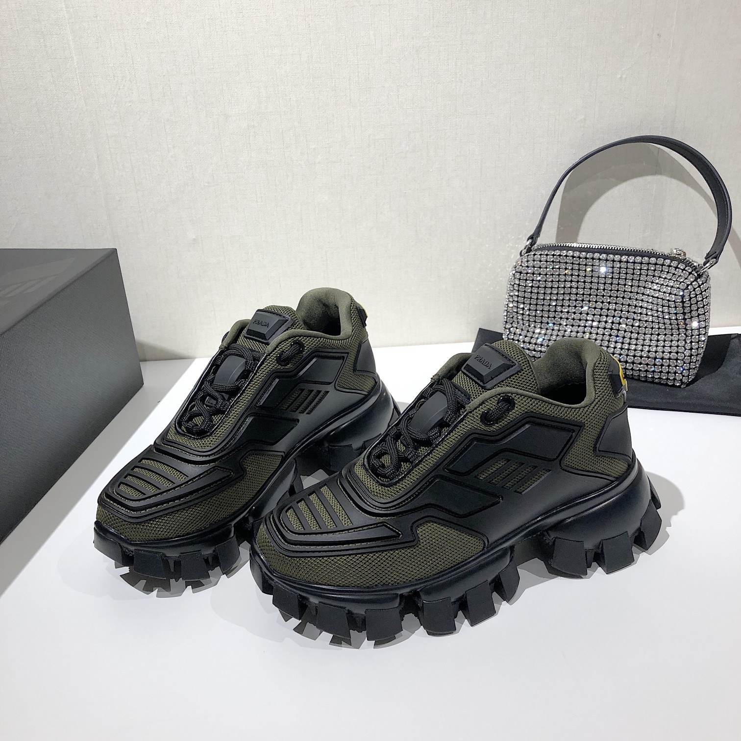 Prada Cloudbust Thunder Sneakers Green/Black For Women 2.4in/60mm PRD 
