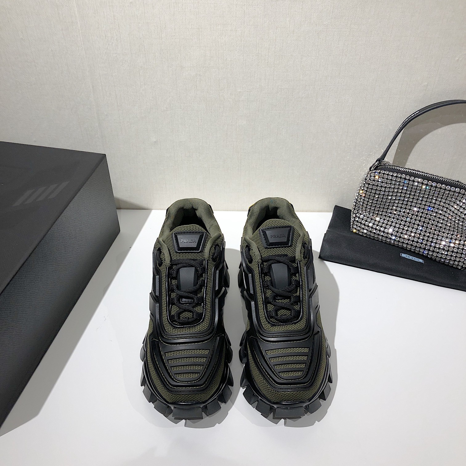 Prada Cloudbust Thunder Sneakers Green/Black For Women 2.4in/60mm PRD 