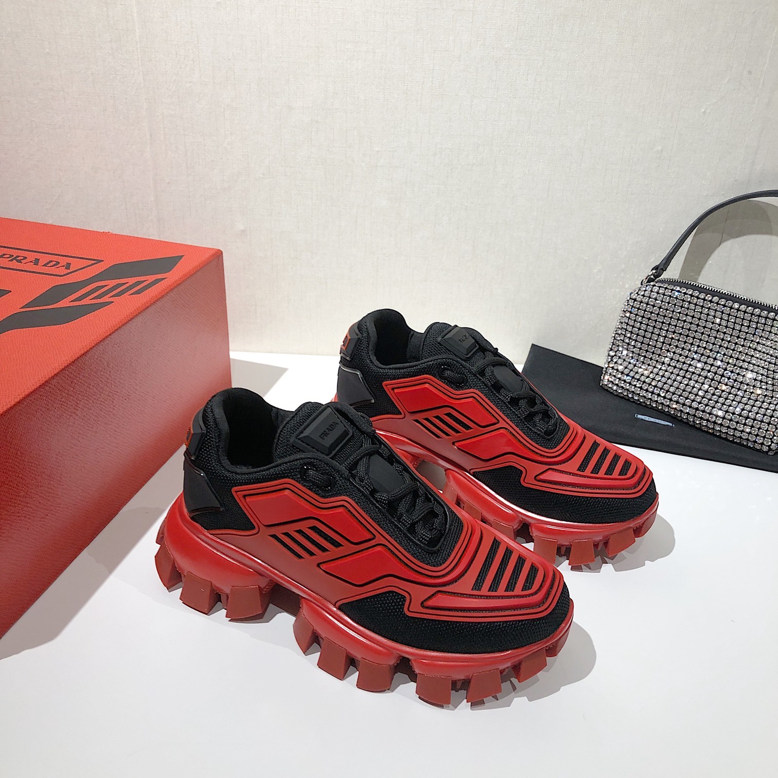 Prada Cloudbust Thunder Sneakers Red And Black For Women PRD