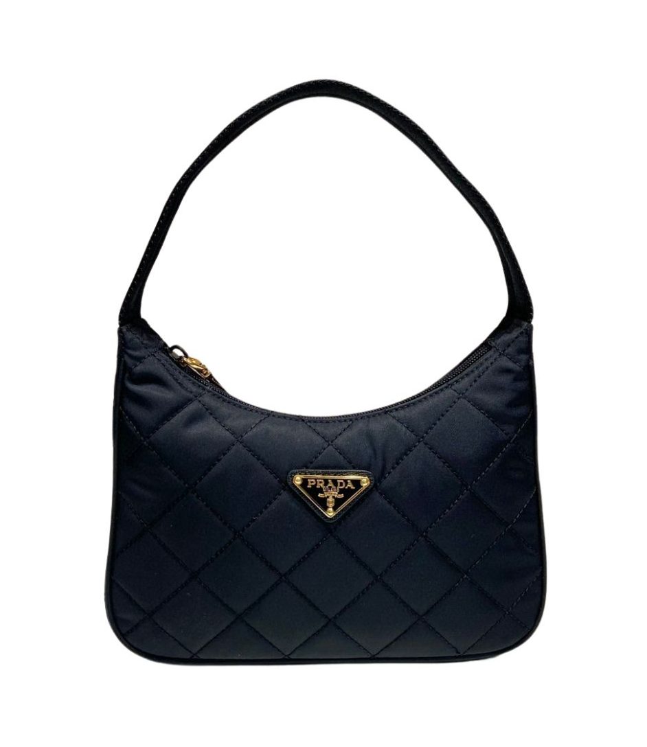 Prada Contenitore Maniglia Tessutu Quilted Shoulder Bag Black For Women 9.1 in / 23 cm