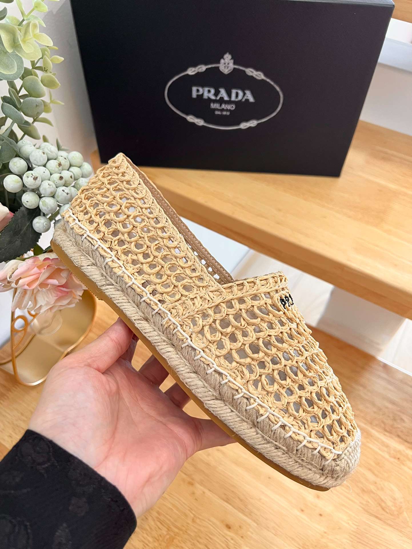 Prada Crochet Espadrilles Beige For Women 1S055N_3LLQ_F0018_F_020
