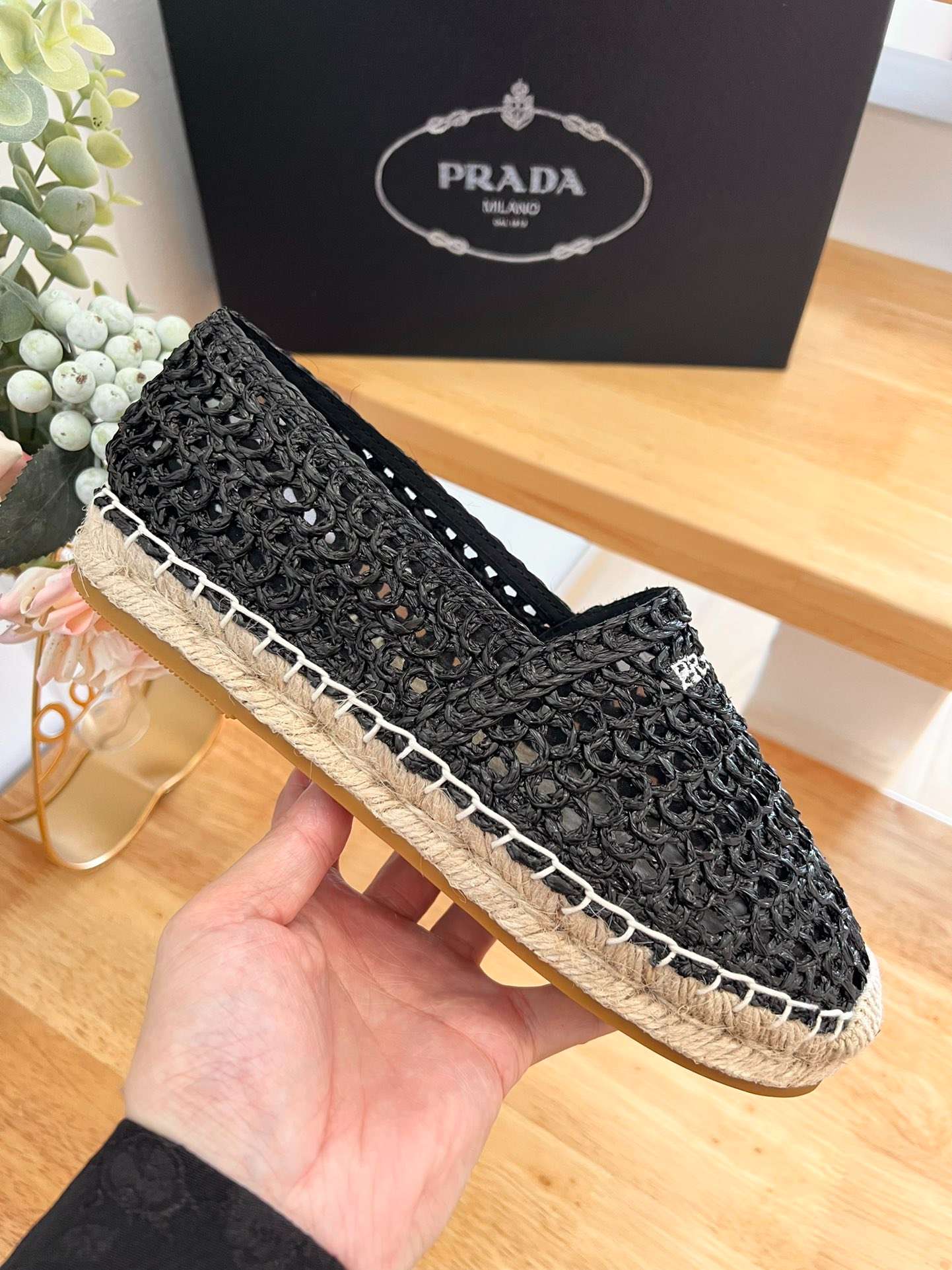 Prada Crochet Espadrilles Black For Women 1S055N_3LLQ_F0002_F_020