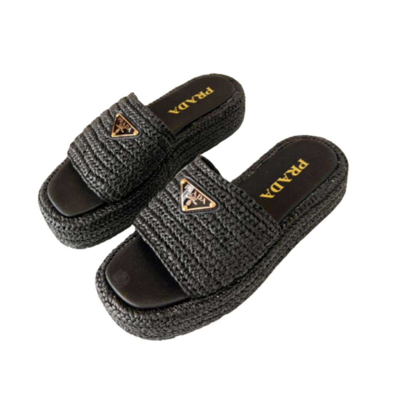 Prada Crochet Flatform Slides Black For Women