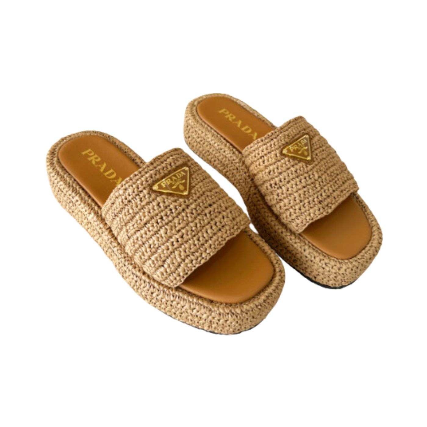 Prada Crochet Flatform Slides Brown For Women