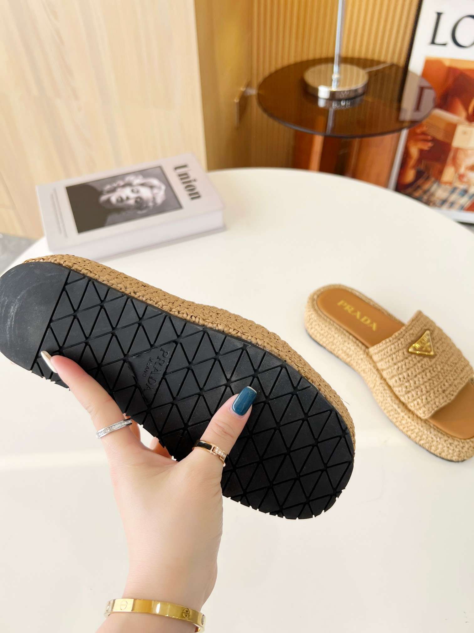 Prada Crochet Flatform Slides Brown For Women