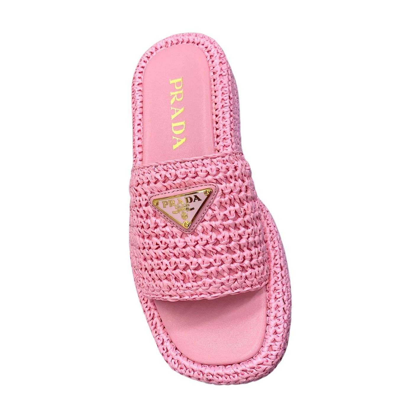 Prada Crochet Flatform Slides Pink For Women
