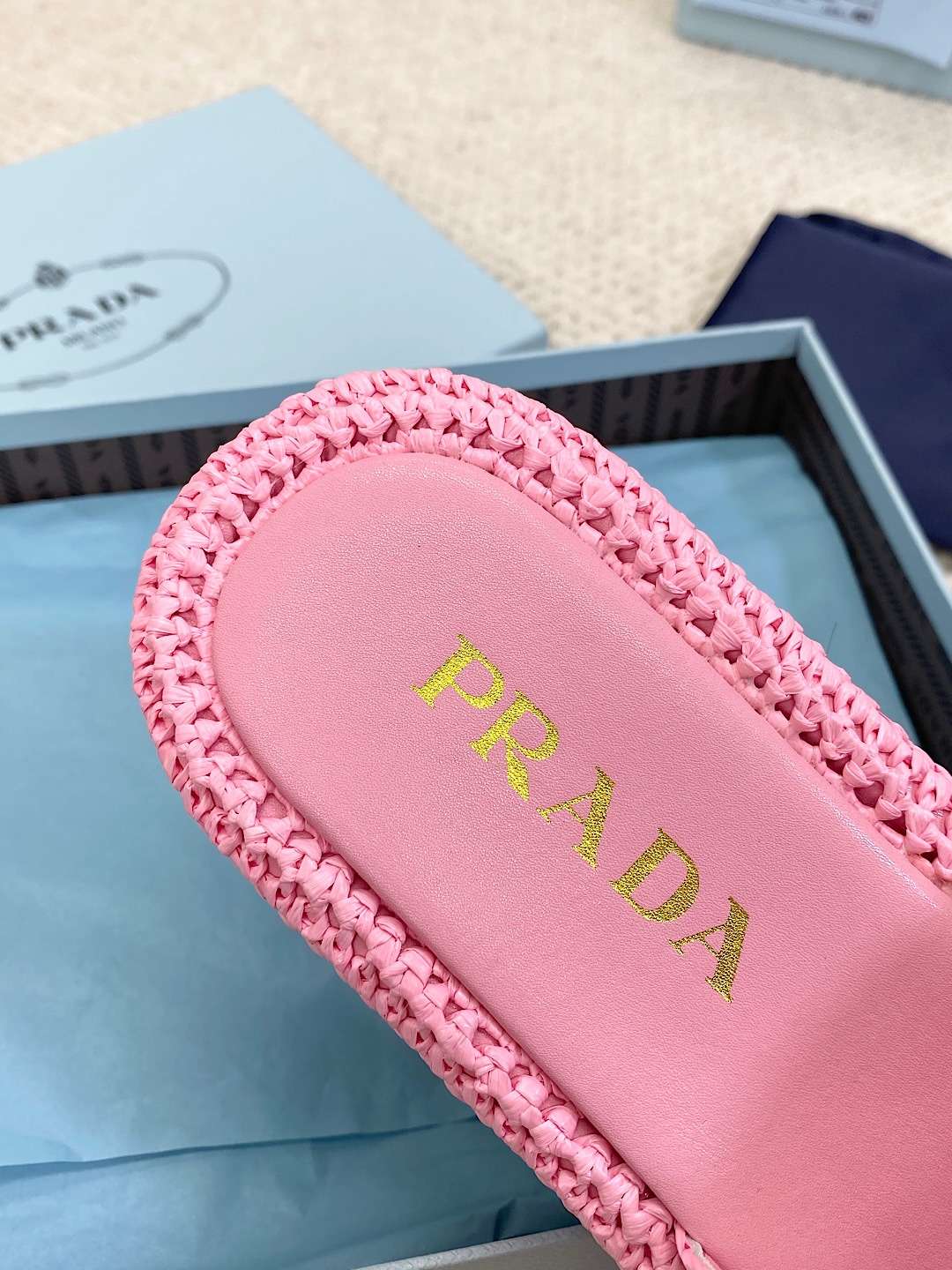 Prada Crochet Flatform Slides Pink For Women