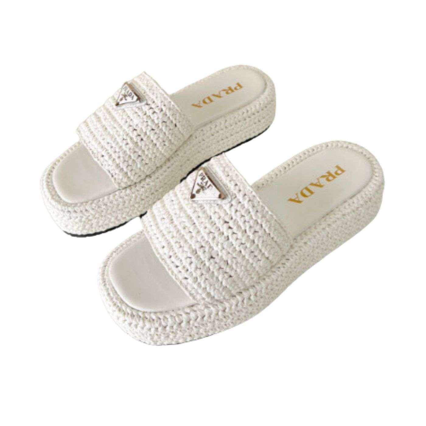 Prada Crochet Flatform Slides White For Women