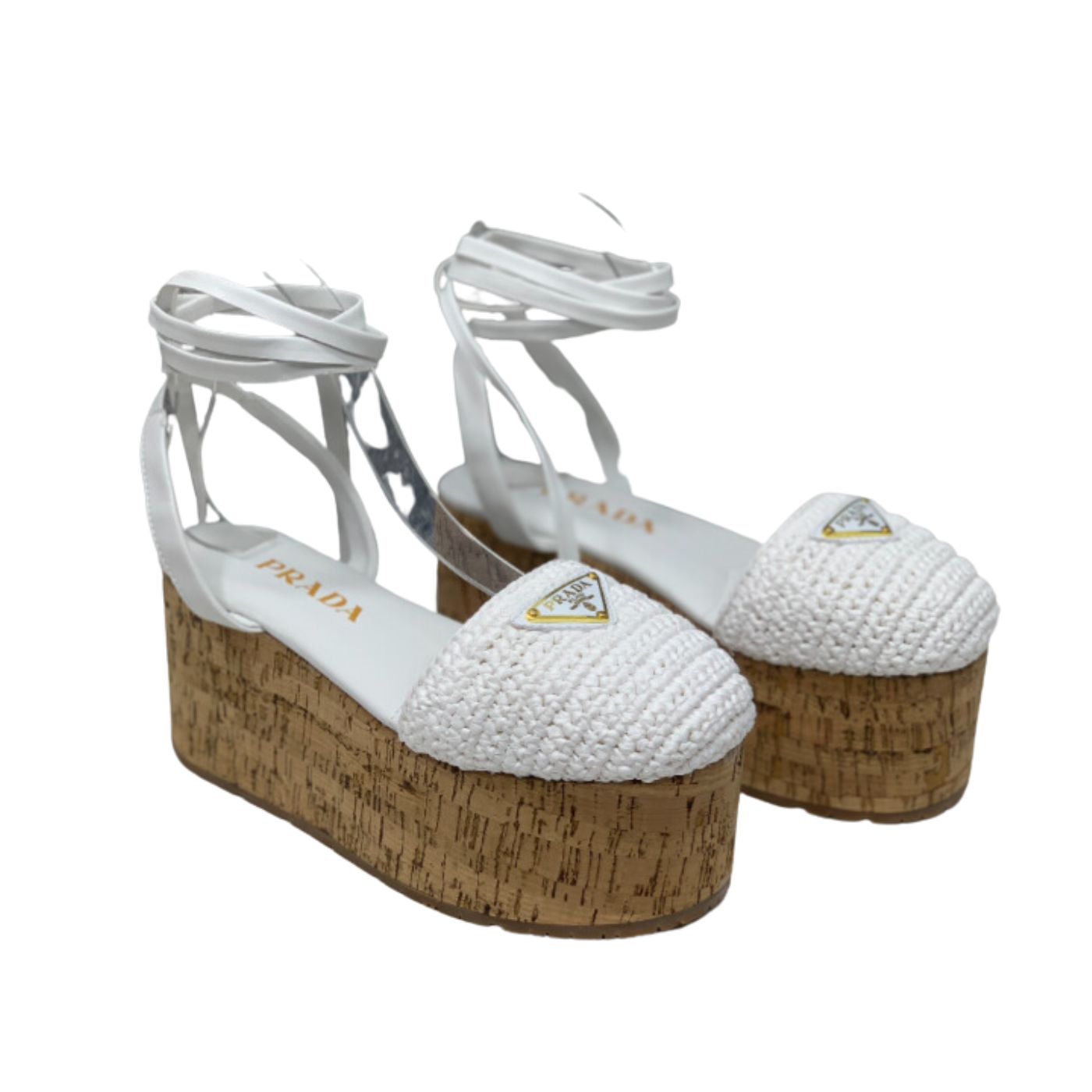 Prada Crochet Wedge Sandals White For Women